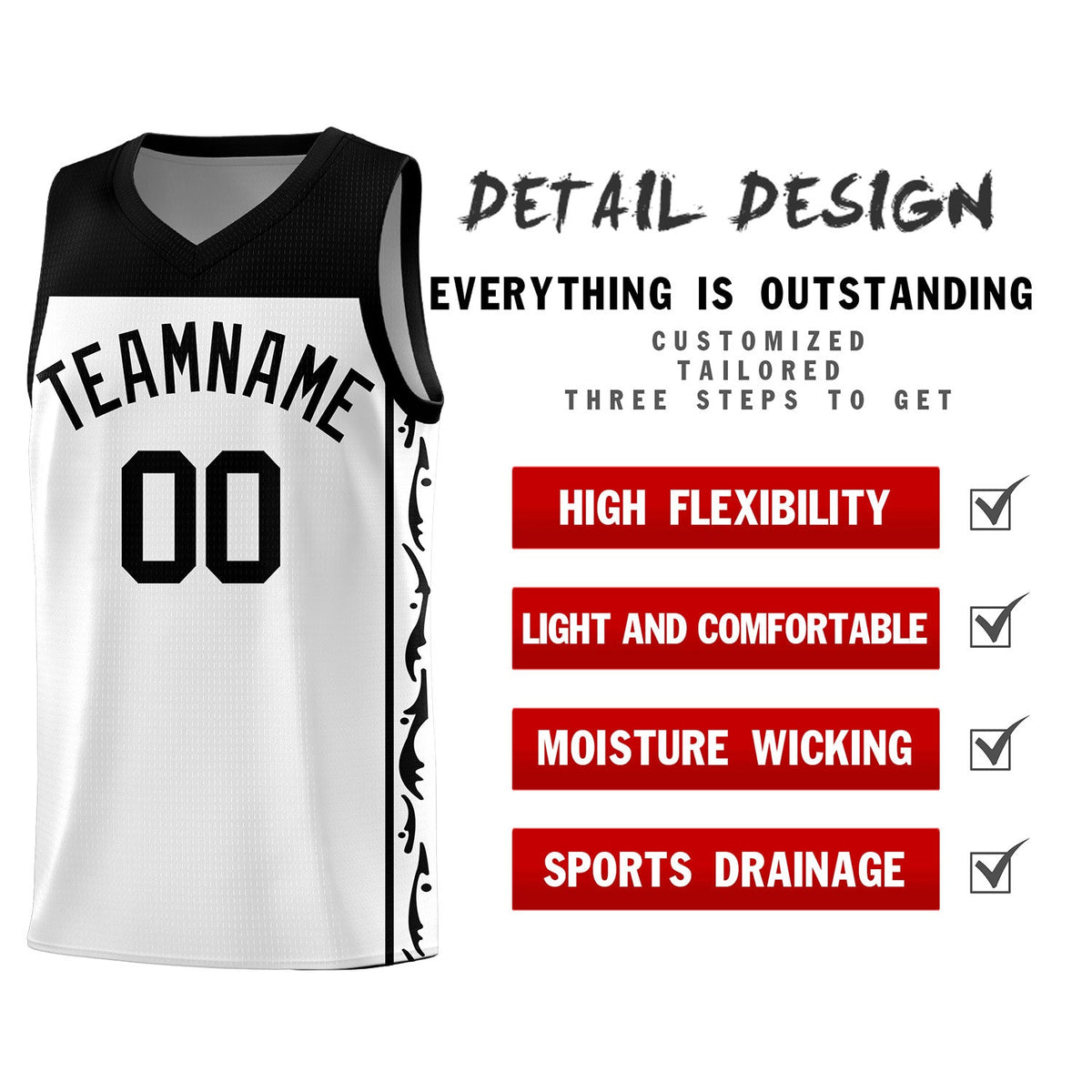 Custom White Side Pattern Sports Uniform Basketball Jersey|KXKSHOP