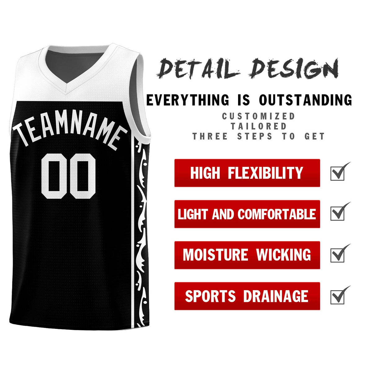 Custom Black Side Pattern Sports Uniform Basketball Jersey|KXKSHOP