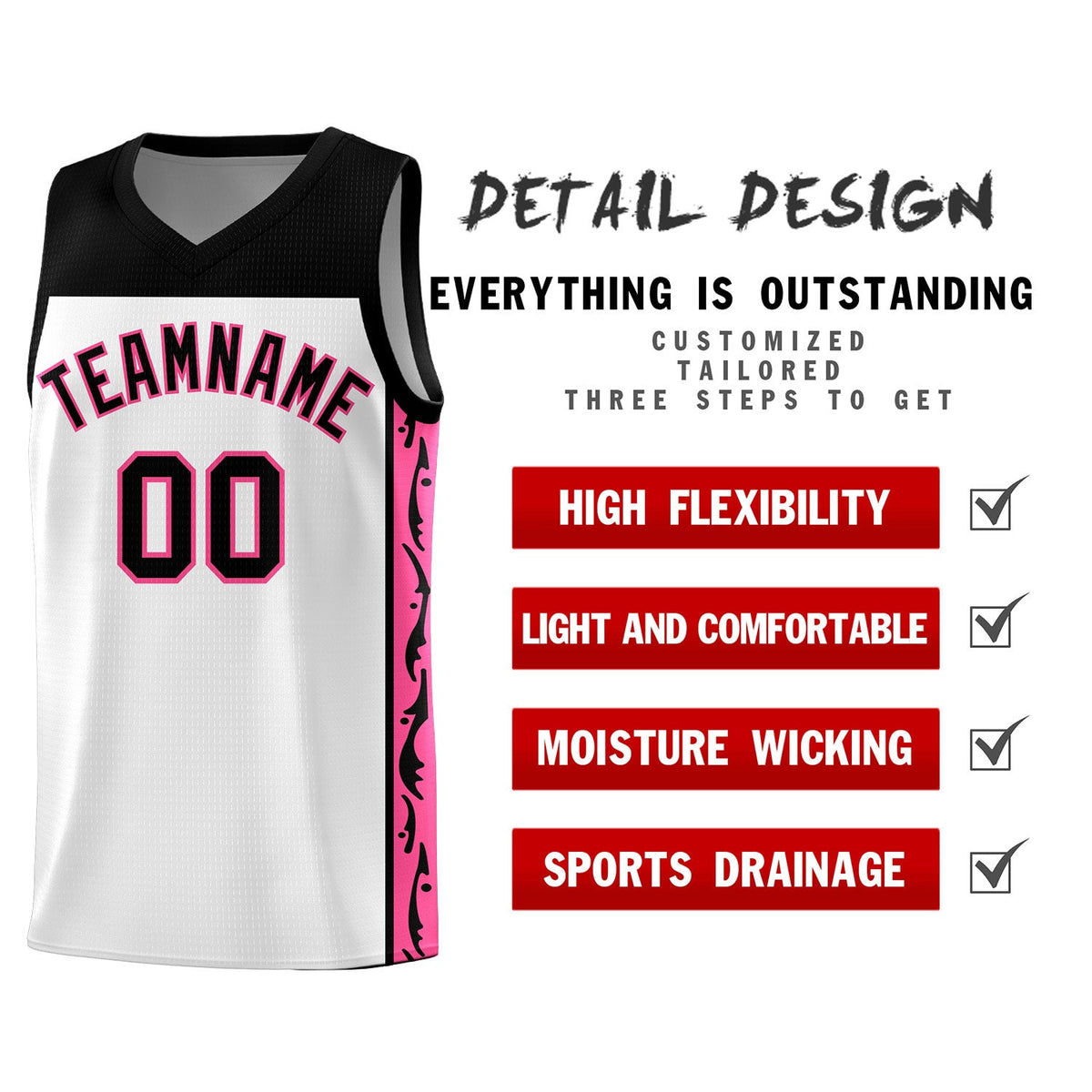 Custom White Side Pattern Sports Uniform Basketball Jersey|KXKSHOP