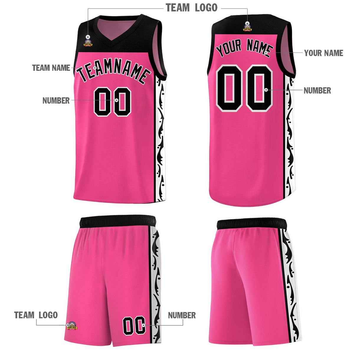 Custom Pink Side Pattern Sports Uniform Basketball Jersey|KXKSHOP