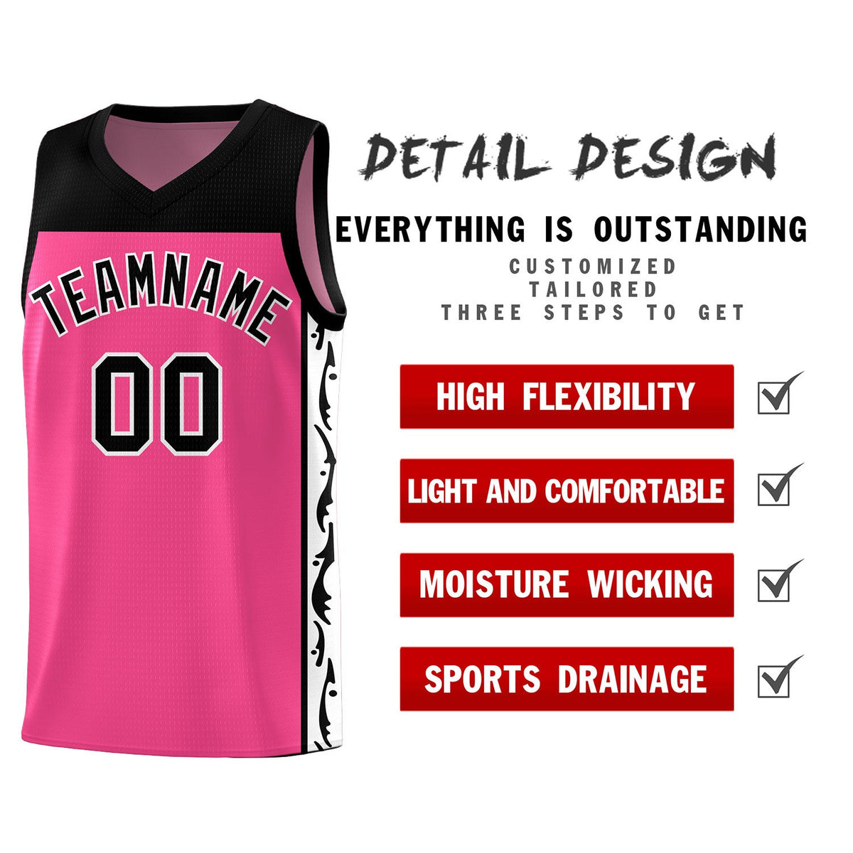 Custom Pink Side Pattern Sports Uniform Basketball Jersey|KXKSHOP