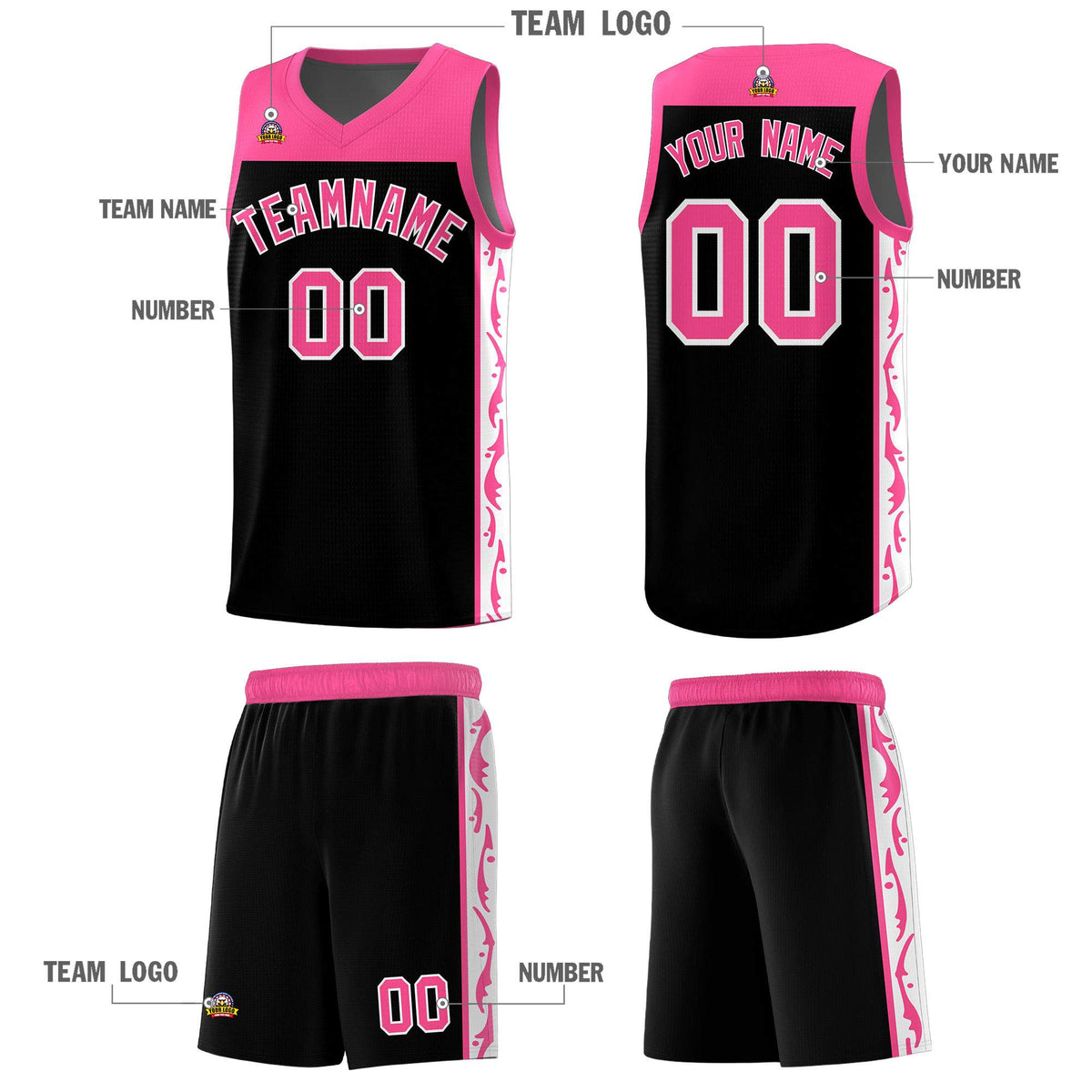 Custom Black Side Pattern Sports Uniform Basketball Jersey|KXKSHOP