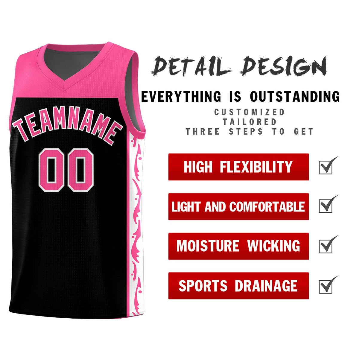 Custom Black Side Pattern Sports Uniform Basketball Jersey|KXKSHOP