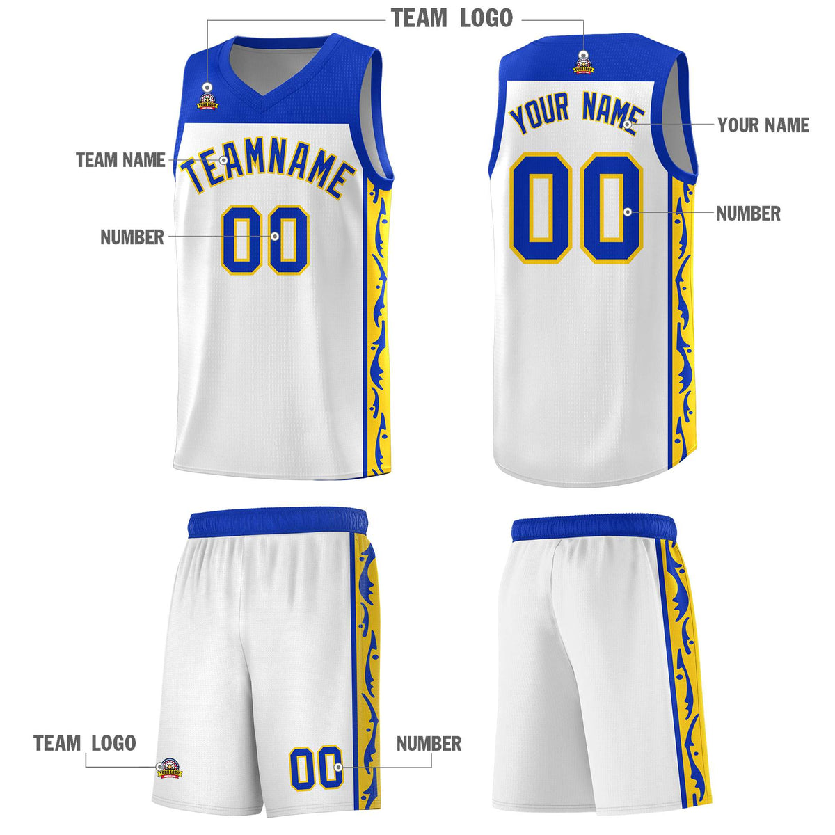 Custom White Side Pattern Sports Uniform Basketball Jersey|KXKSHOP
