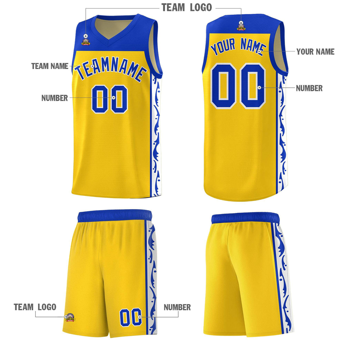Custom Gold Side Pattern Sports Uniform Basketball Jersey|KXKSHOP