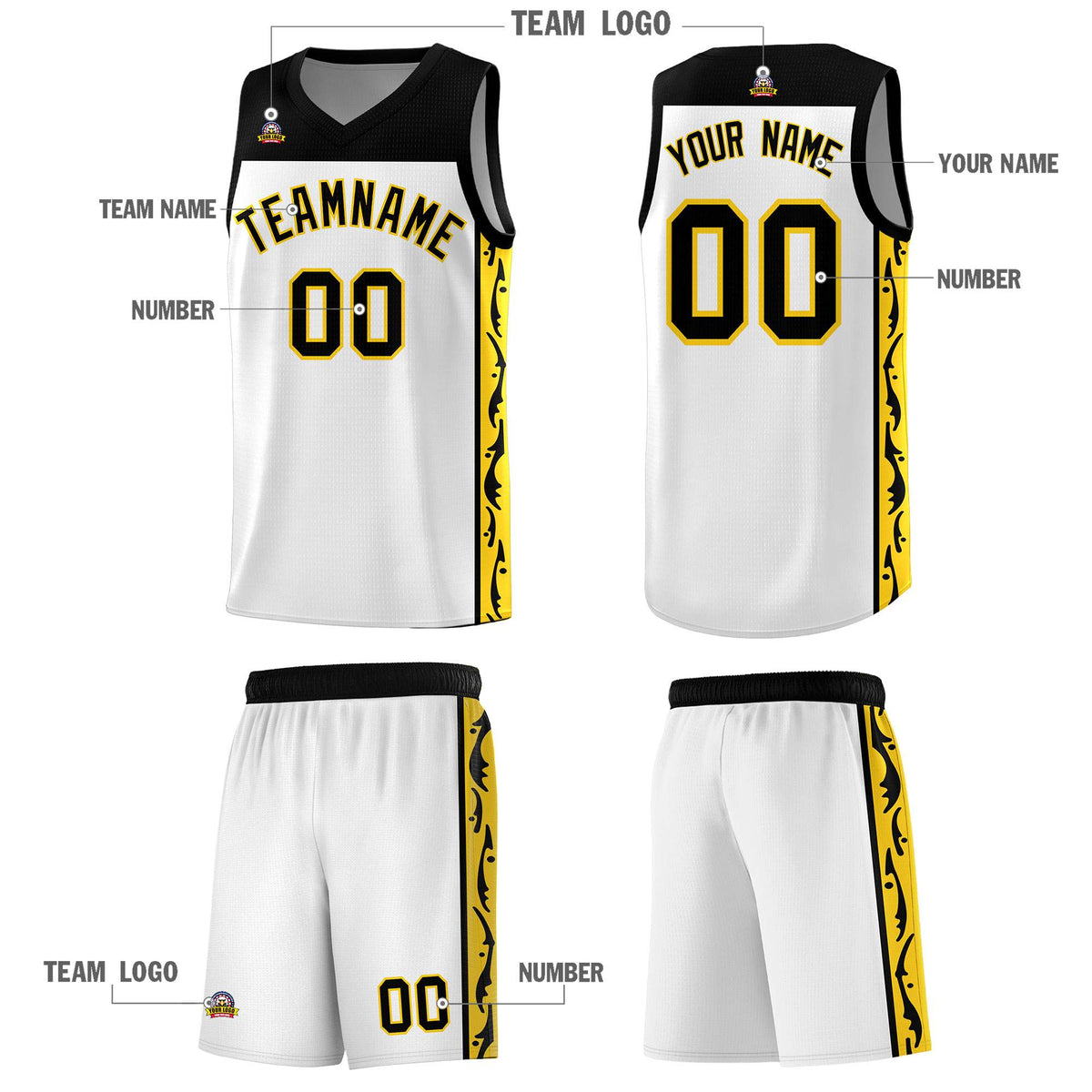 Custom White Side Pattern Sports Uniform Basketball Jersey|KXKSHOP