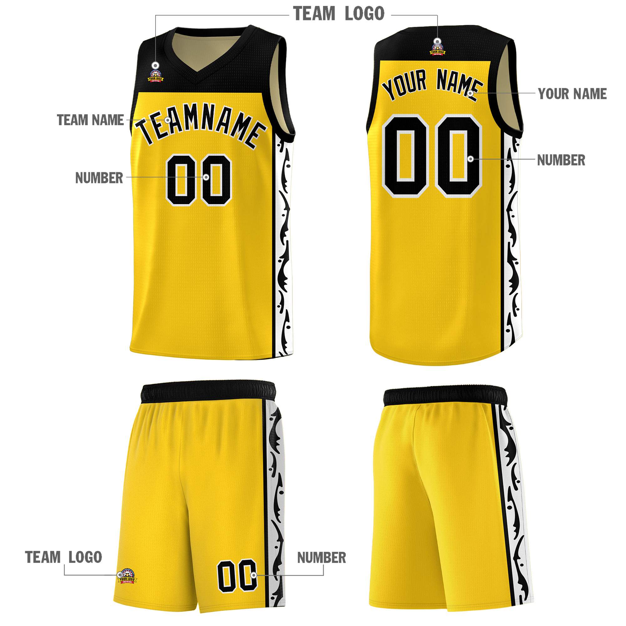 Custom Gold Side Pattern Sports Uniform Basketball Jersey|KXKSHOP