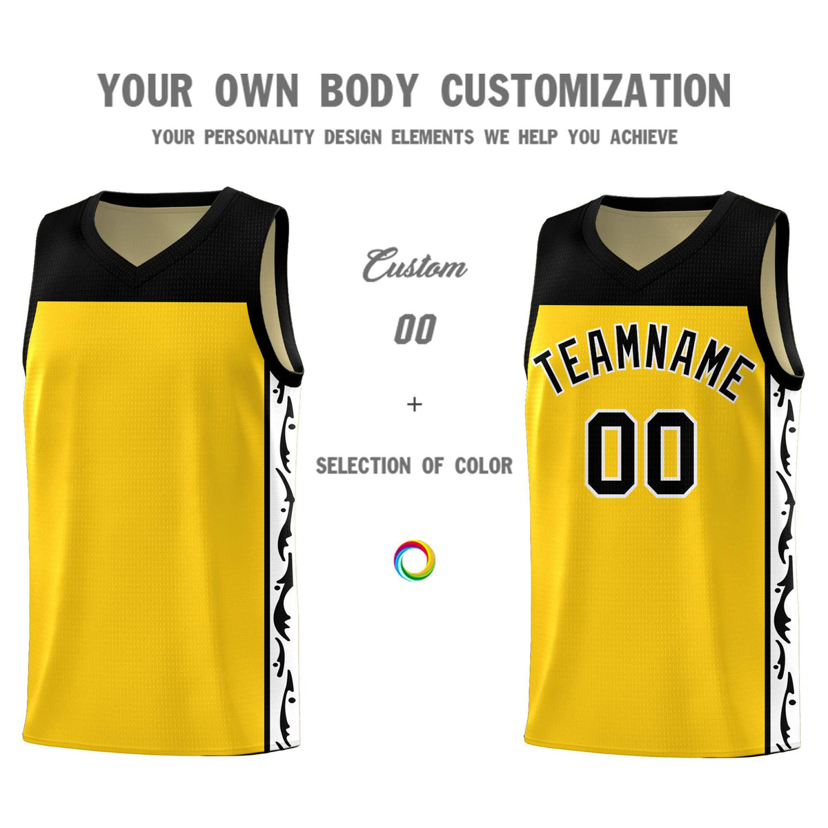 Custom Gold Side Pattern Sports Uniform Basketball Jersey|KXKSHOP