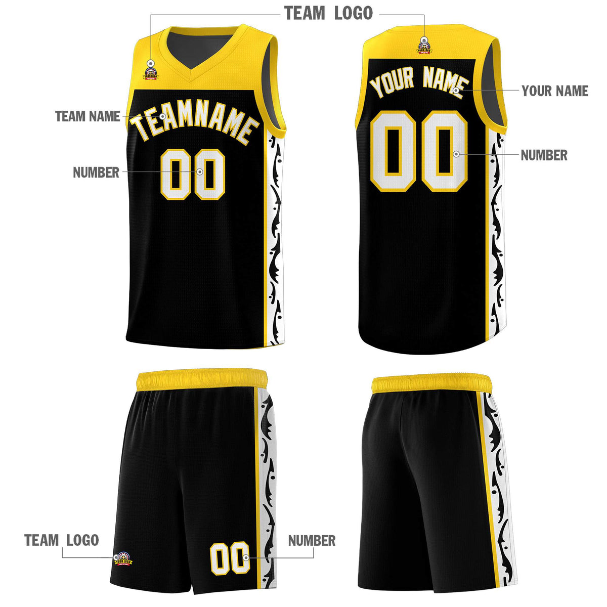 Custom Black Side Pattern Sports Uniform Basketball Jersey|KXKSHOP