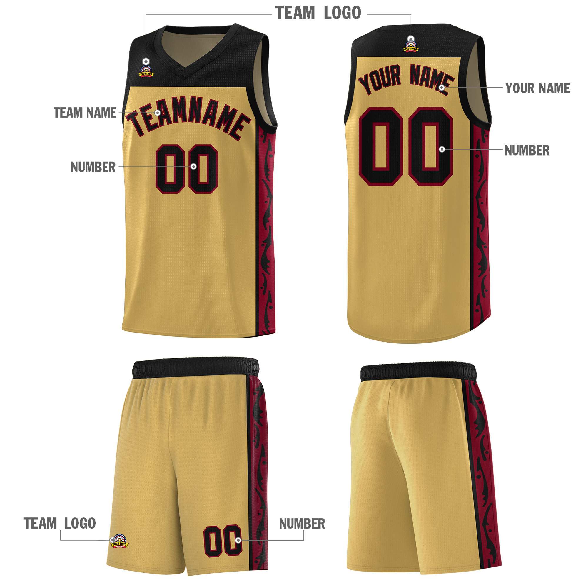 Custom Old Gold Side Pattern Sports Uniform Basketball Jersey|KXKSHOP