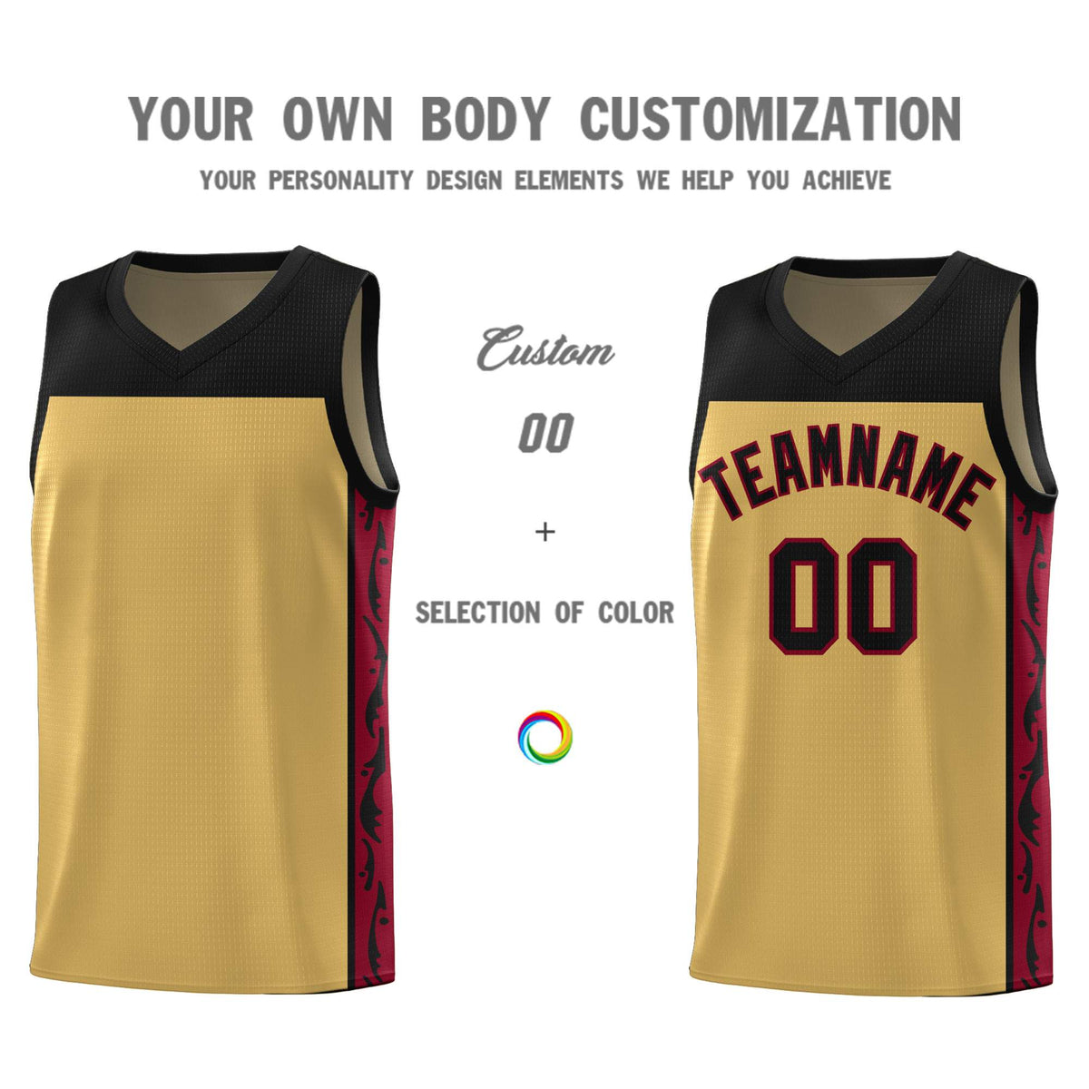 Custom Old Gold Side Pattern Sports Uniform Basketball Jersey|KXKSHOP