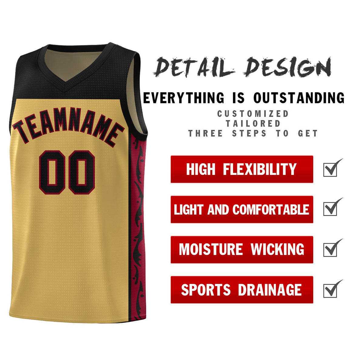 Custom Old Gold Side Pattern Sports Uniform Basketball Jersey|KXKSHOP