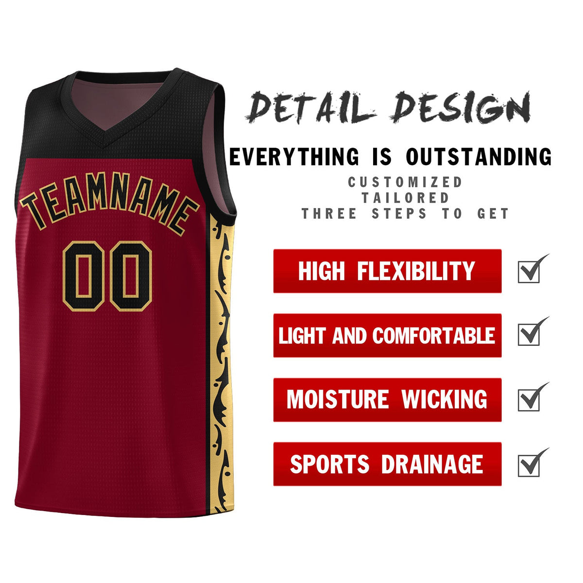 Custom Crimson Side Pattern Sports Uniform Basketball Jersey|KXKSHOP