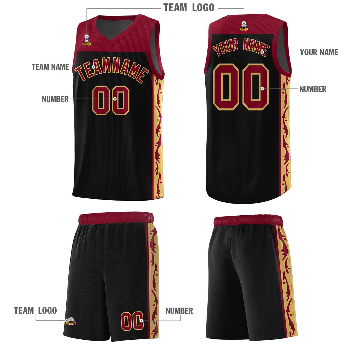 Custom Black Side Pattern Sports Uniform Basketball Jersey|KXKSHOP