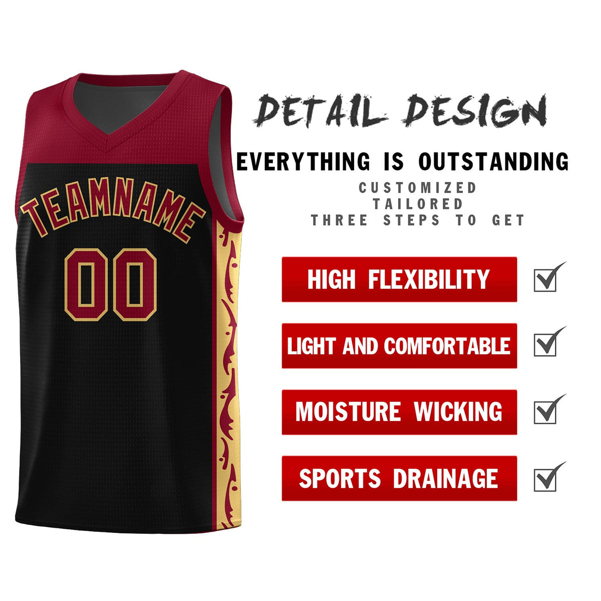 Custom Black Side Pattern Sports Uniform Basketball Jersey|KXKSHOP