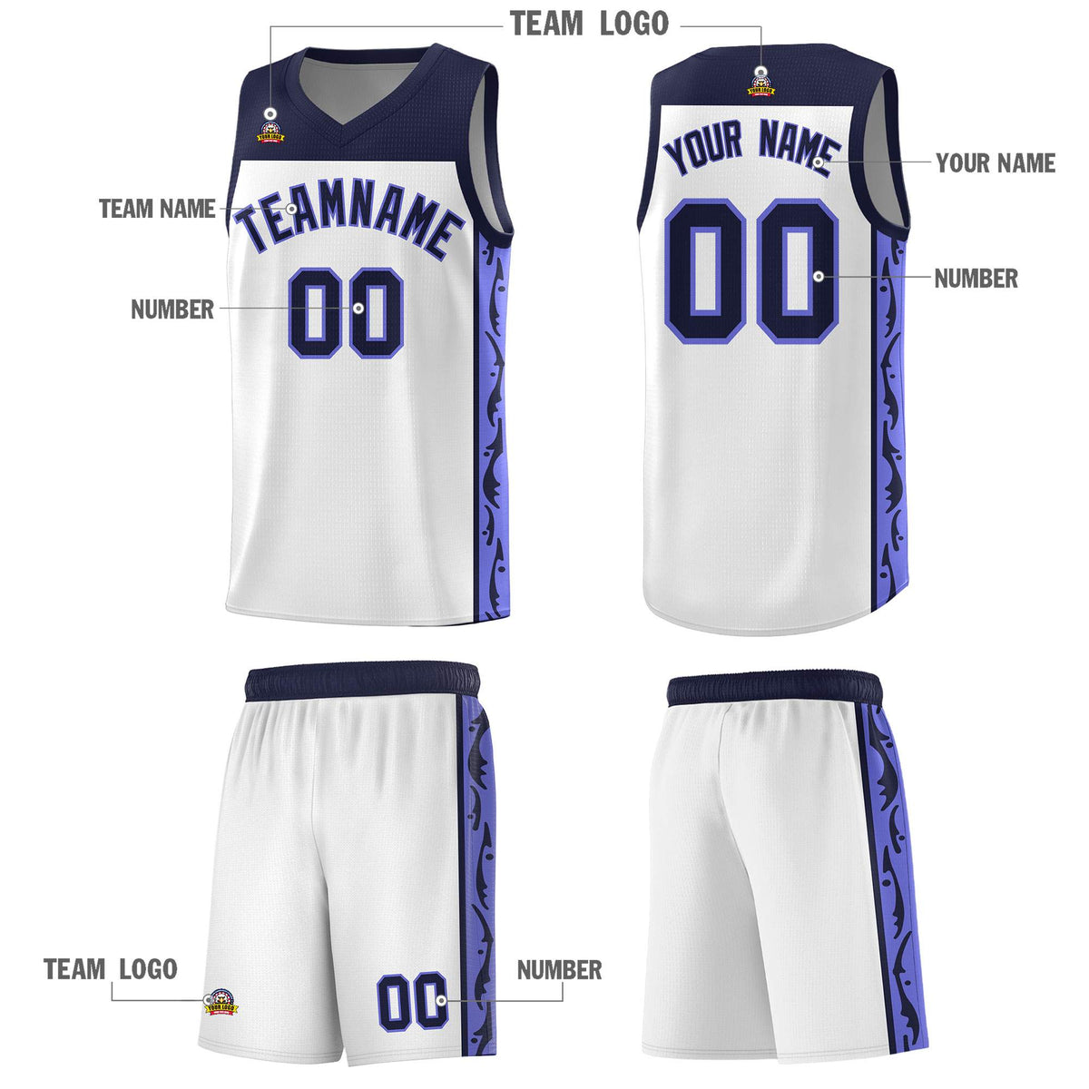 Custom White Side Pattern Sports Uniform Basketball Jersey|KXKSHOP