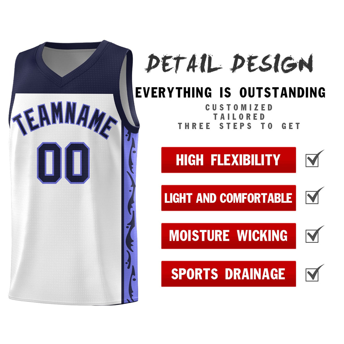 Custom White Side Pattern Sports Uniform Basketball Jersey|KXKSHOP