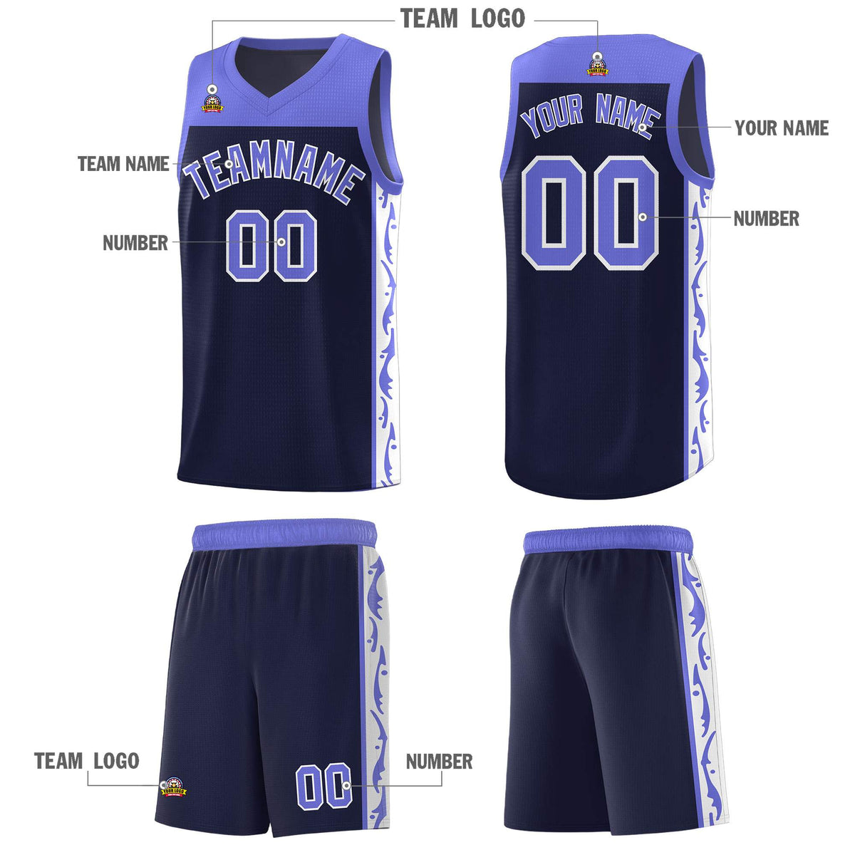 Custom Navy Side Pattern Sports Uniform Basketball Jersey|KXKSHOP