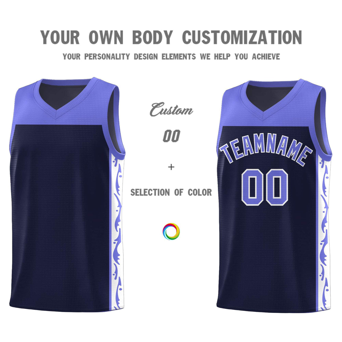 Custom Navy Side Pattern Sports Uniform Basketball Jersey|KXKSHOP