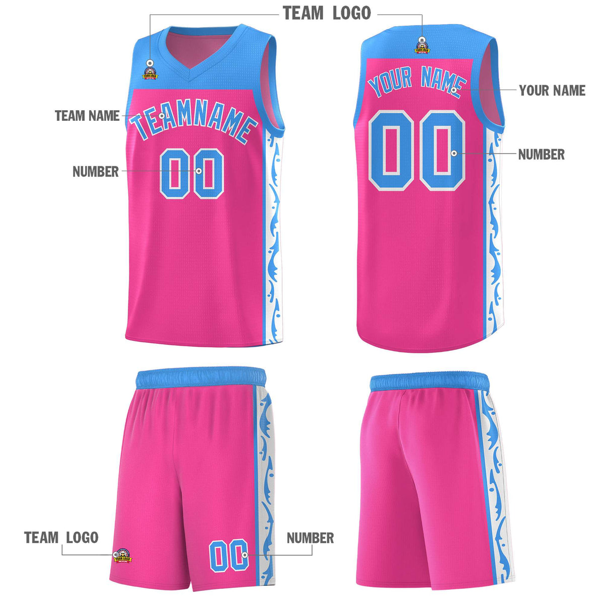 Custom Pink Side Pattern Sports Uniform Basketball Jersey|KXKSHOP