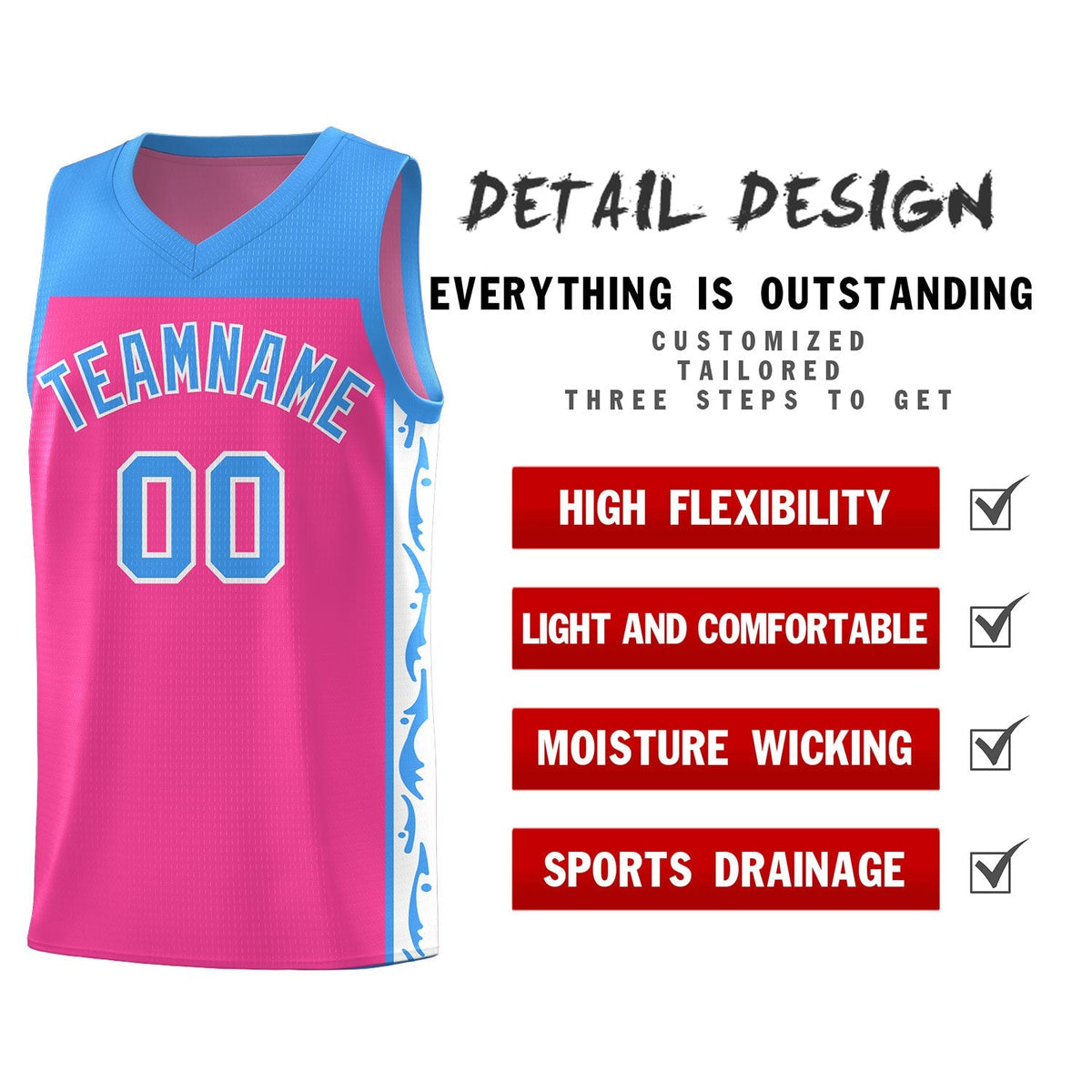Custom Pink Side Pattern Sports Uniform Basketball Jersey|KXKSHOP