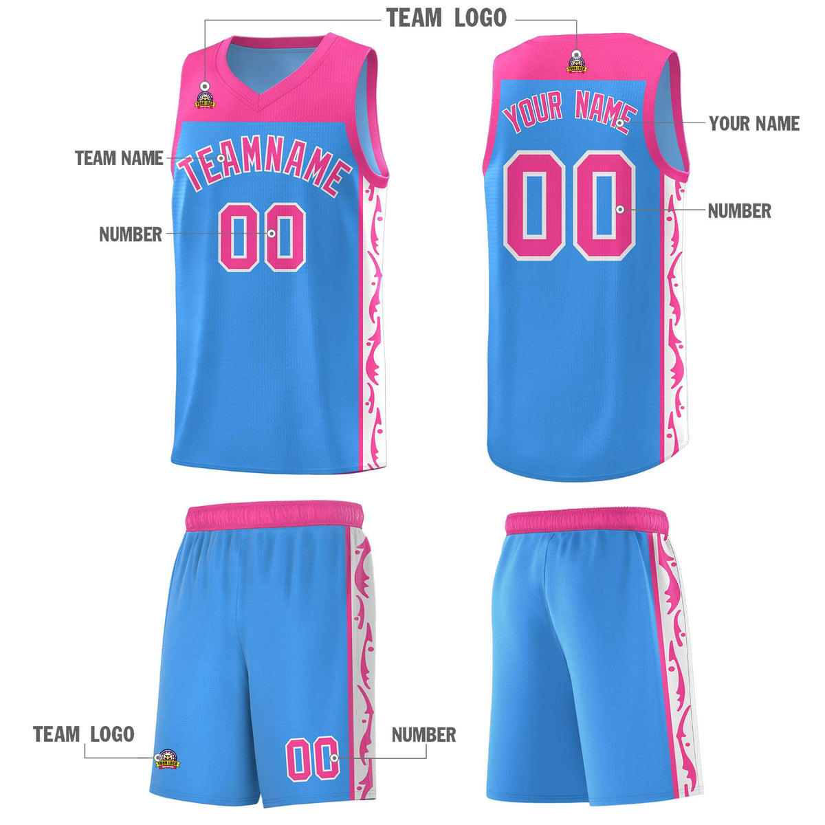 Custom Light Blue Side Pattern Sports Uniform Basketball Jersey|KXKSHOP
