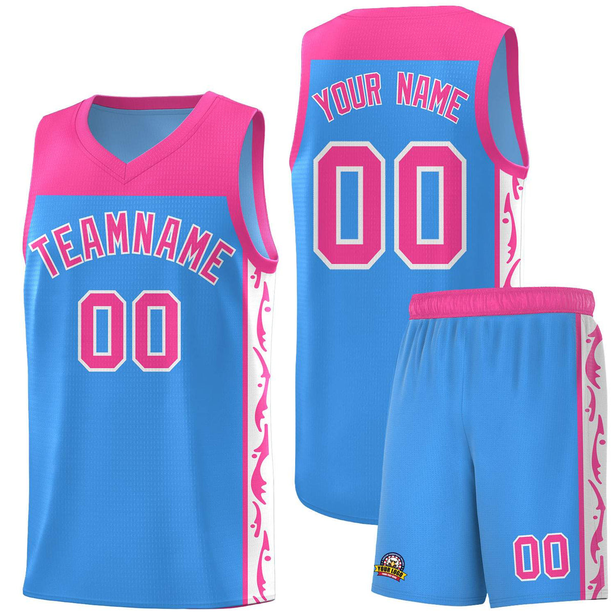 Custom Light Blue Side Pattern Sports Uniform Basketball Jersey|KXKSHOP
