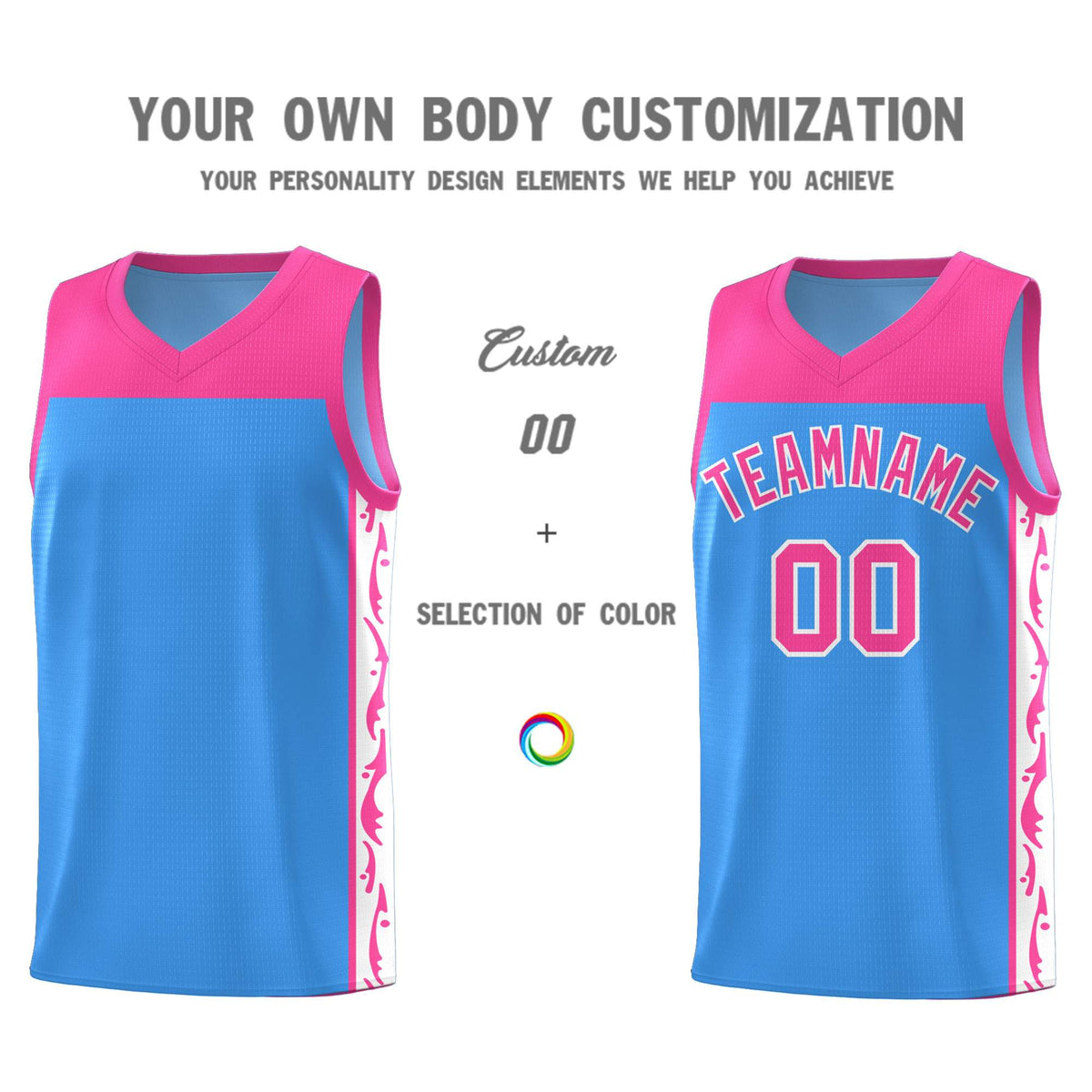 Custom Light Blue Side Pattern Sports Uniform Basketball Jersey|KXKSHOP