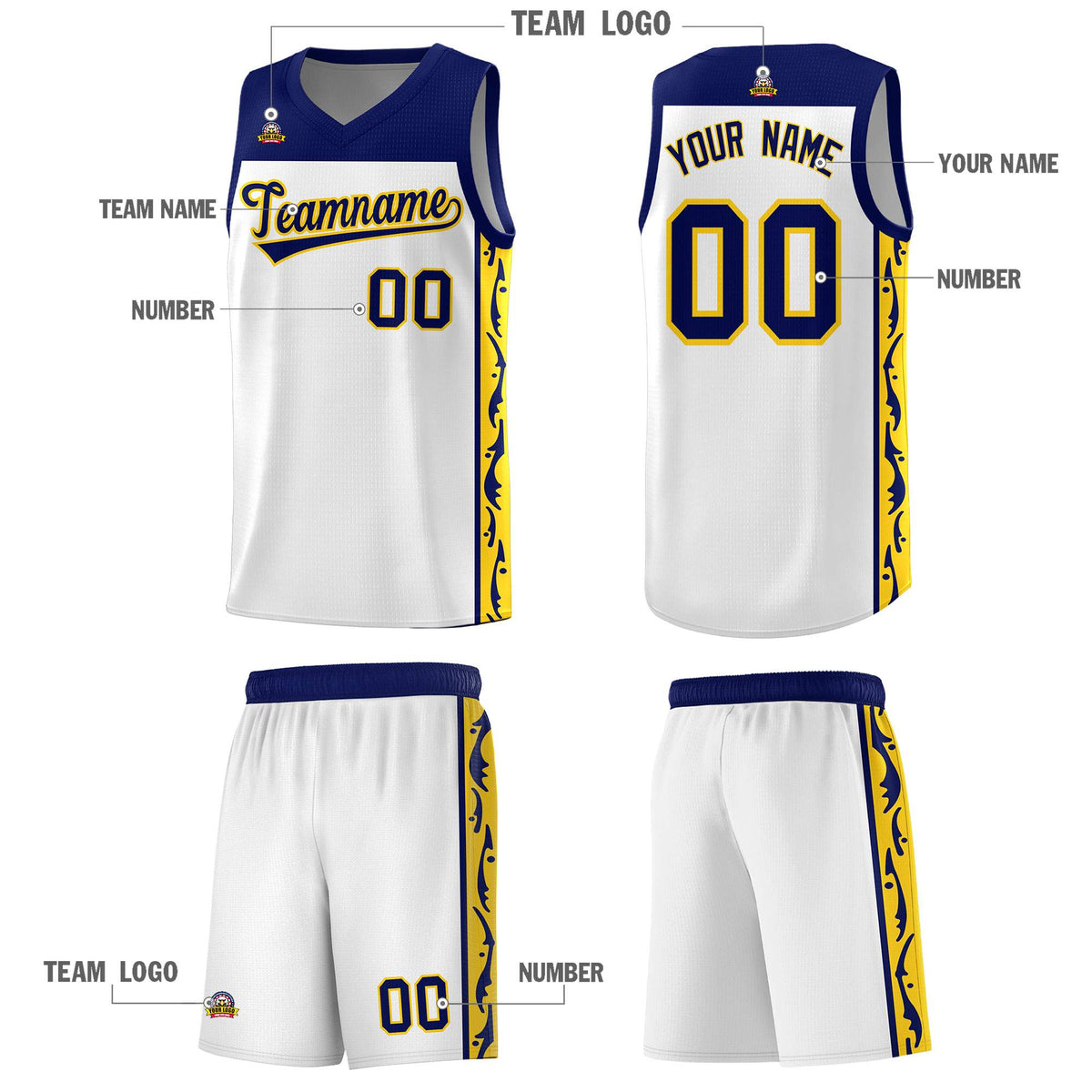 Custom White Side Pattern Sports Uniform Basketball Jersey|KXKSHOP
