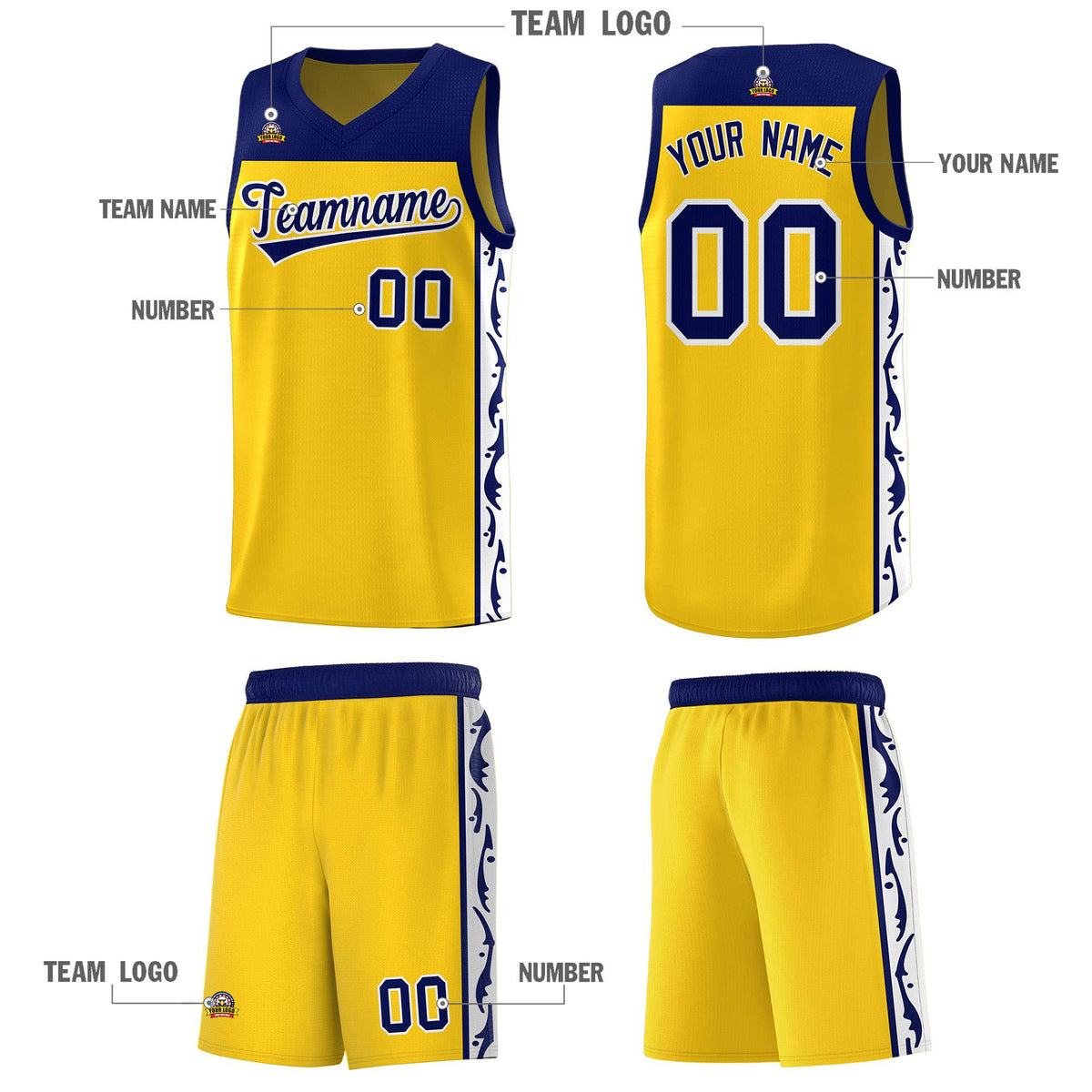 Custom Gold Side Pattern Sports Uniform Basketball Jersey|KXKSHOP