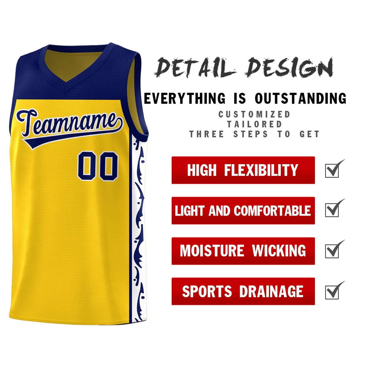 Custom Gold Side Pattern Sports Uniform Basketball Jersey|KXKSHOP