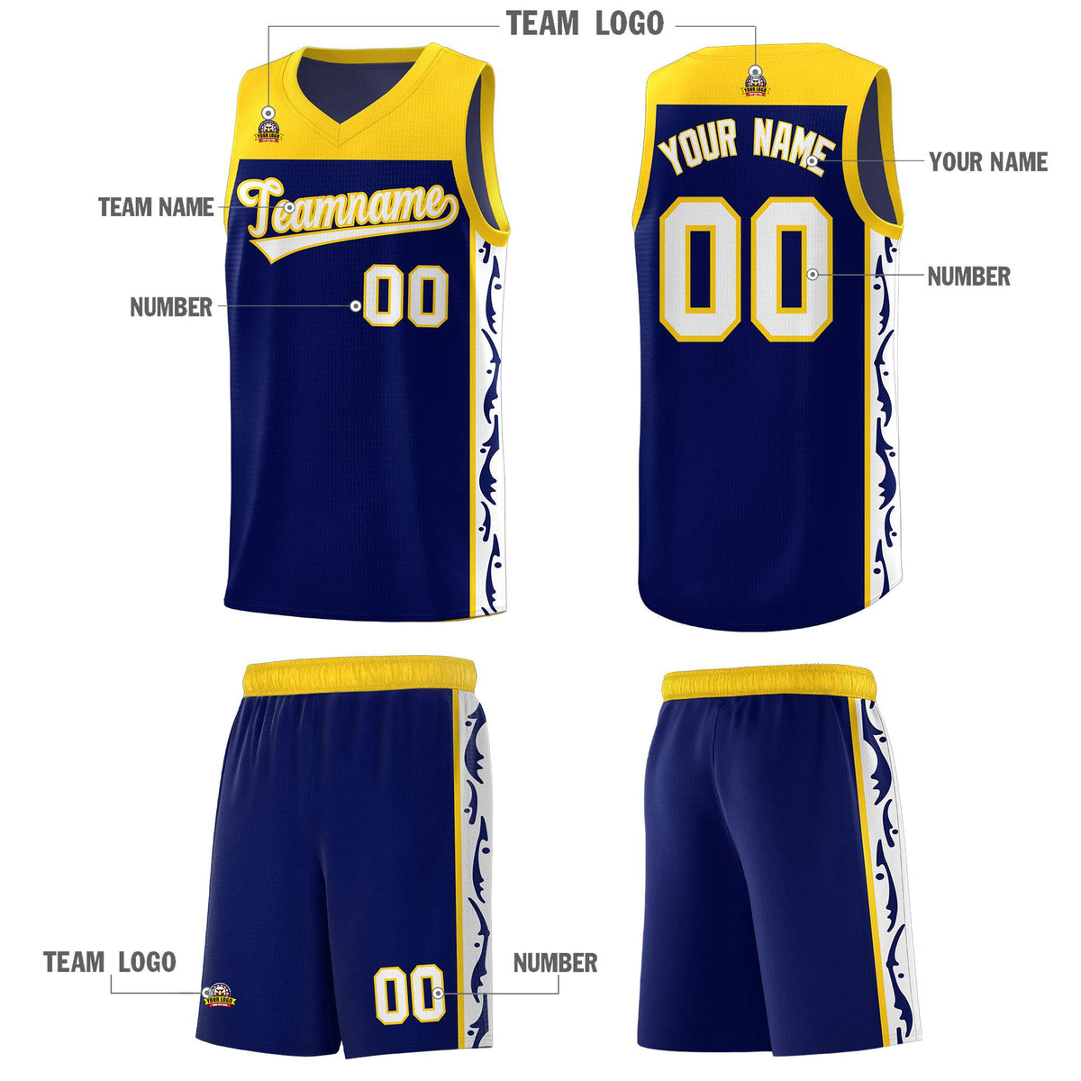 Custom Navy Side Pattern Sports Uniform Basketball Jersey|KXKSHOP