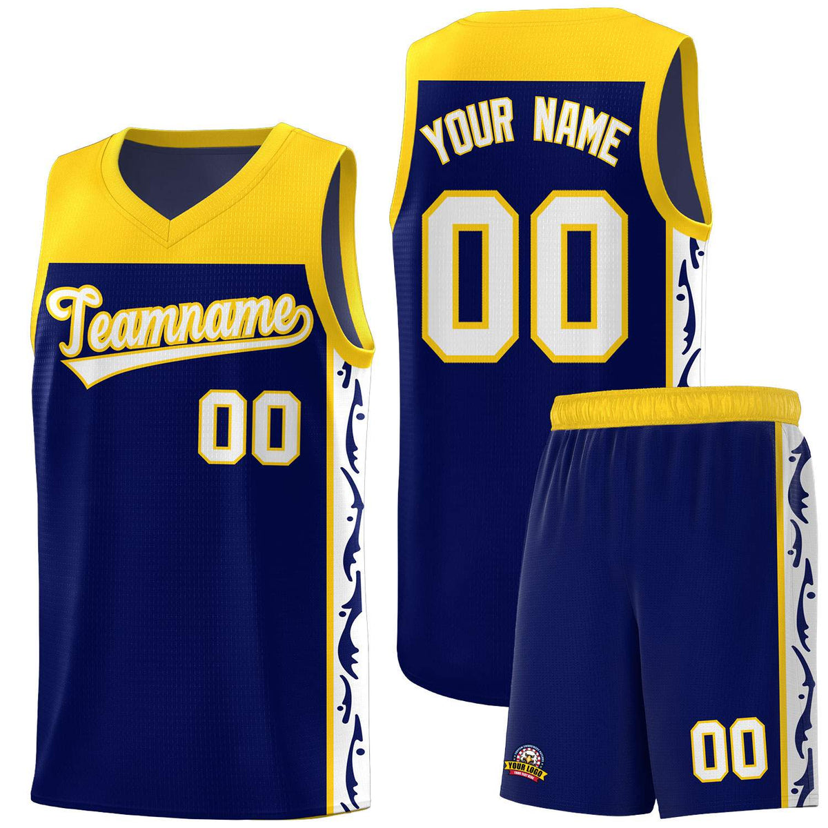 Custom Navy Side Pattern Sports Uniform Basketball Jersey|KXKSHOP