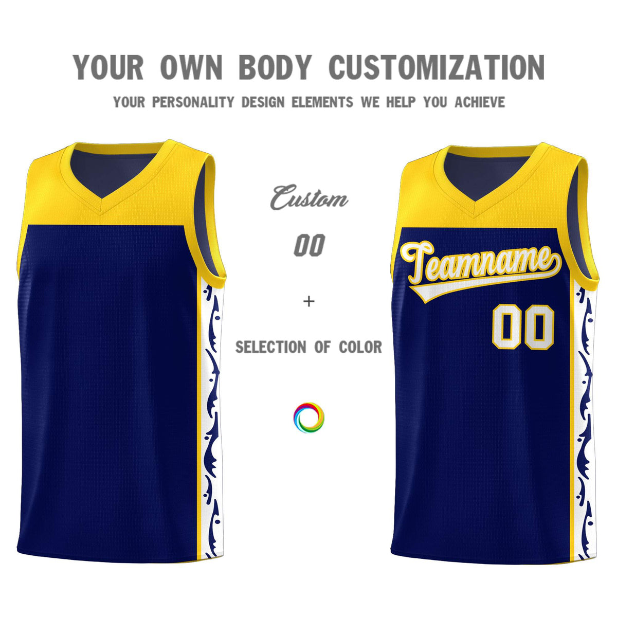Custom Navy Side Pattern Sports Uniform Basketball Jersey|KXKSHOP