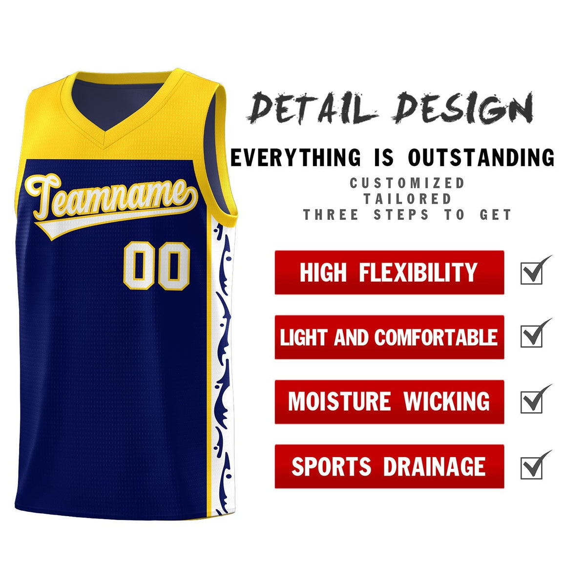 Custom Navy Side Pattern Sports Uniform Basketball Jersey|KXKSHOP