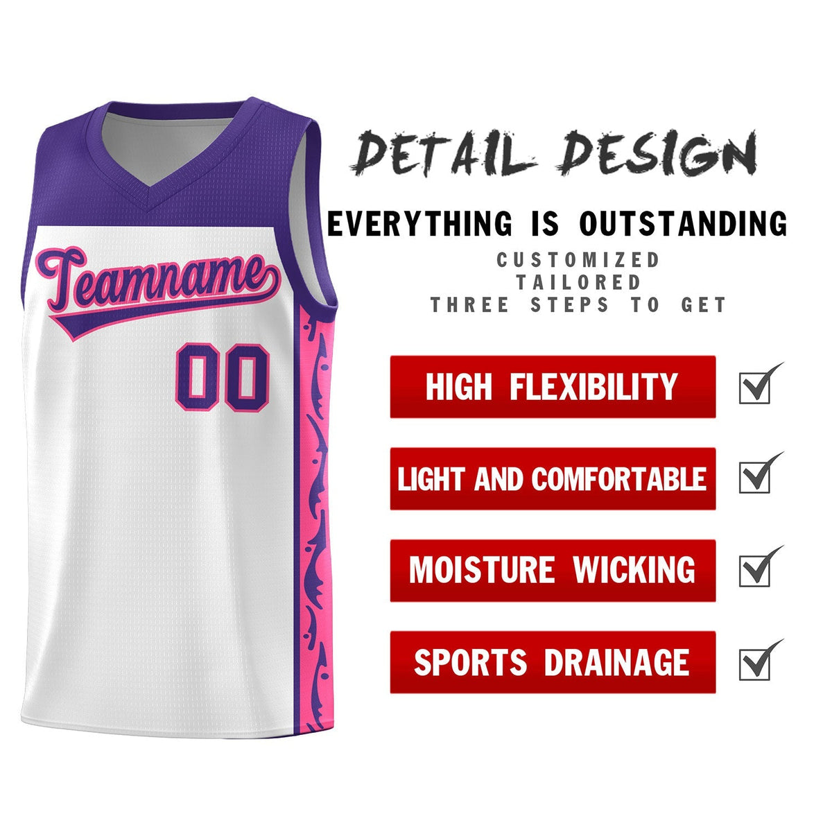 Custom White Side Pattern Sports Uniform Basketball Jersey|KXKSHOP