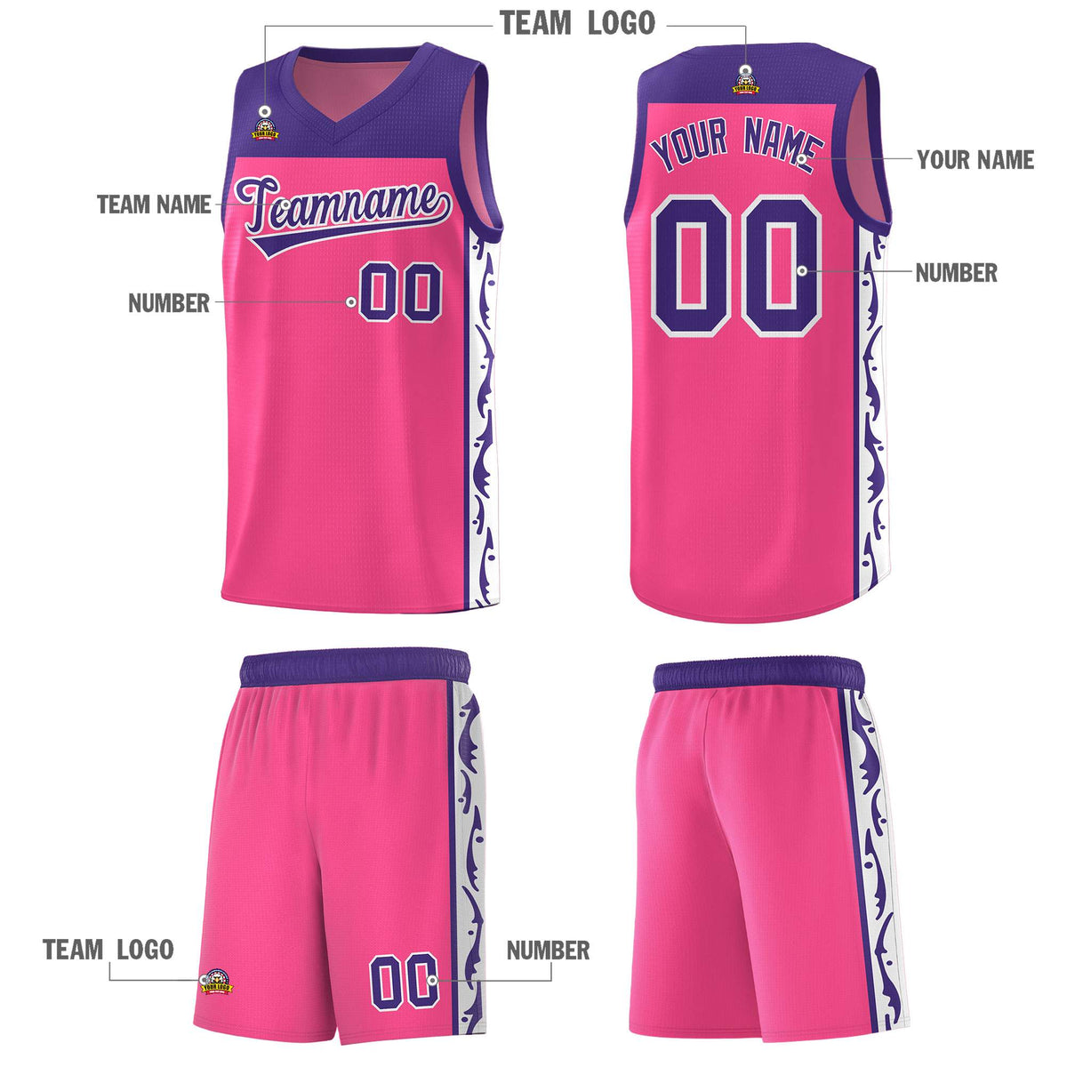 Custom Pink Side Pattern Sports Uniform Basketball Jersey|KXKSHOP