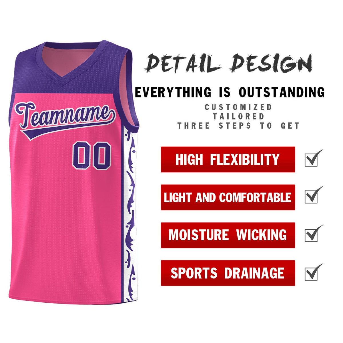 Custom Pink Side Pattern Sports Uniform Basketball Jersey|KXKSHOP