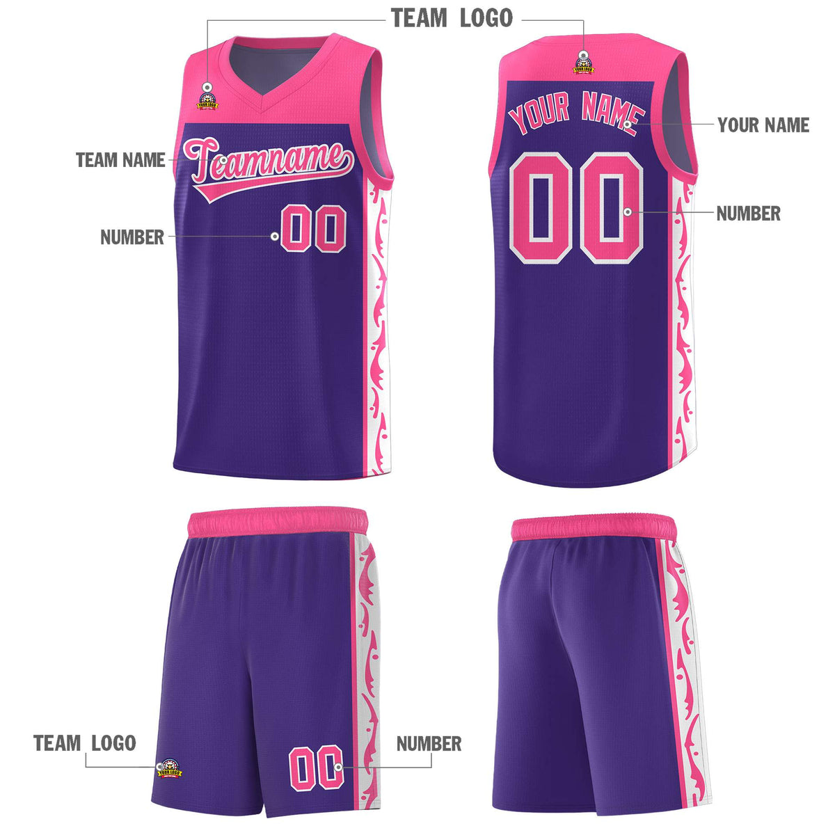 Custom Purple Side Pattern Sports Uniform Basketball Jersey|KXKSHOP