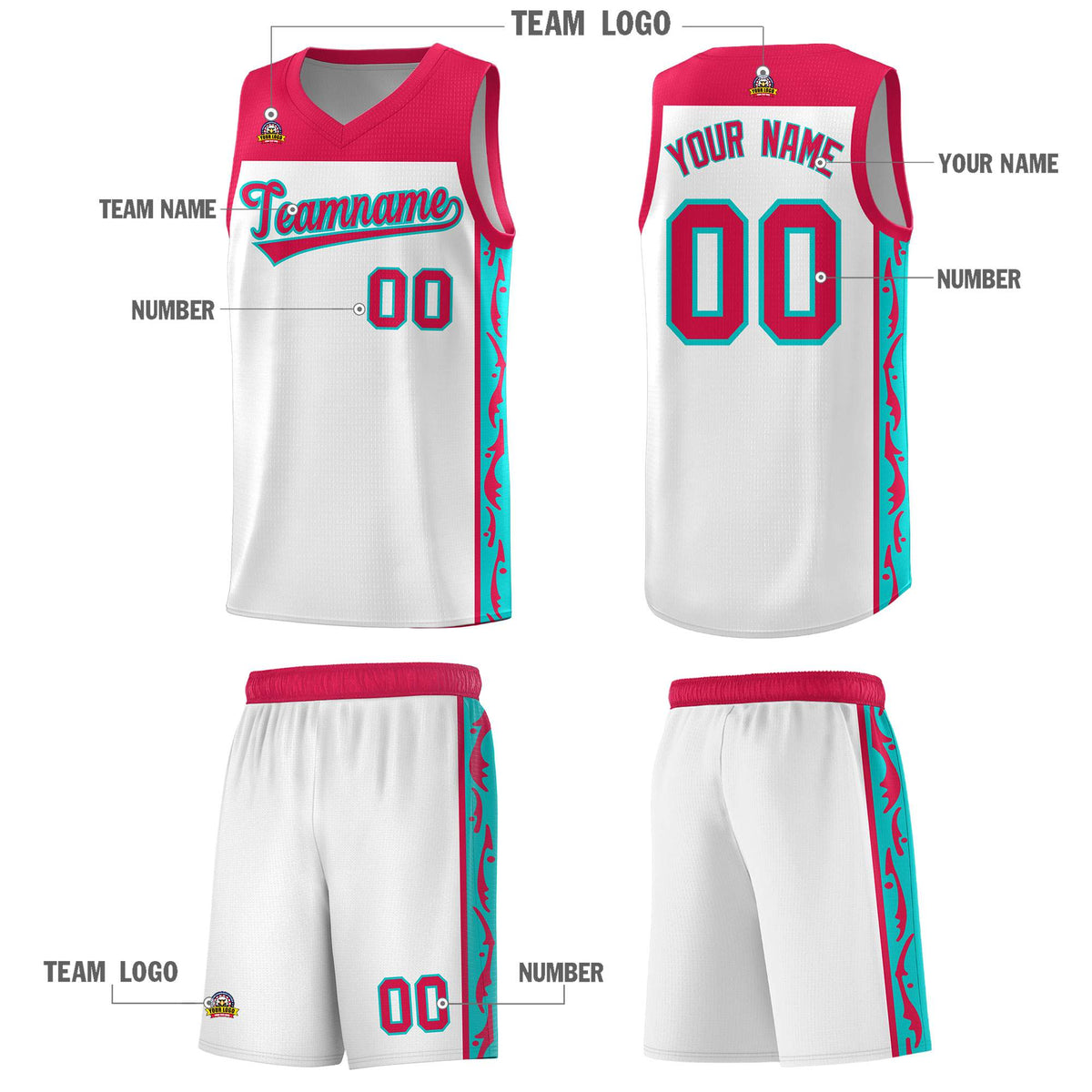 Custom White Side Pattern Sports Uniform Basketball Jersey|KXKSHOP