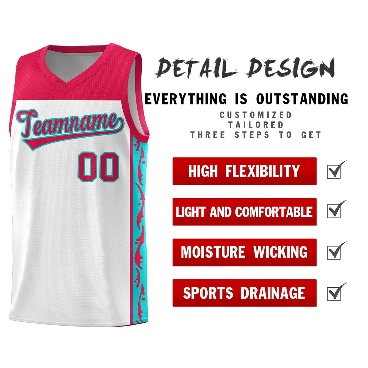 Custom White Side Pattern Sports Uniform Basketball Jersey|KXKSHOP