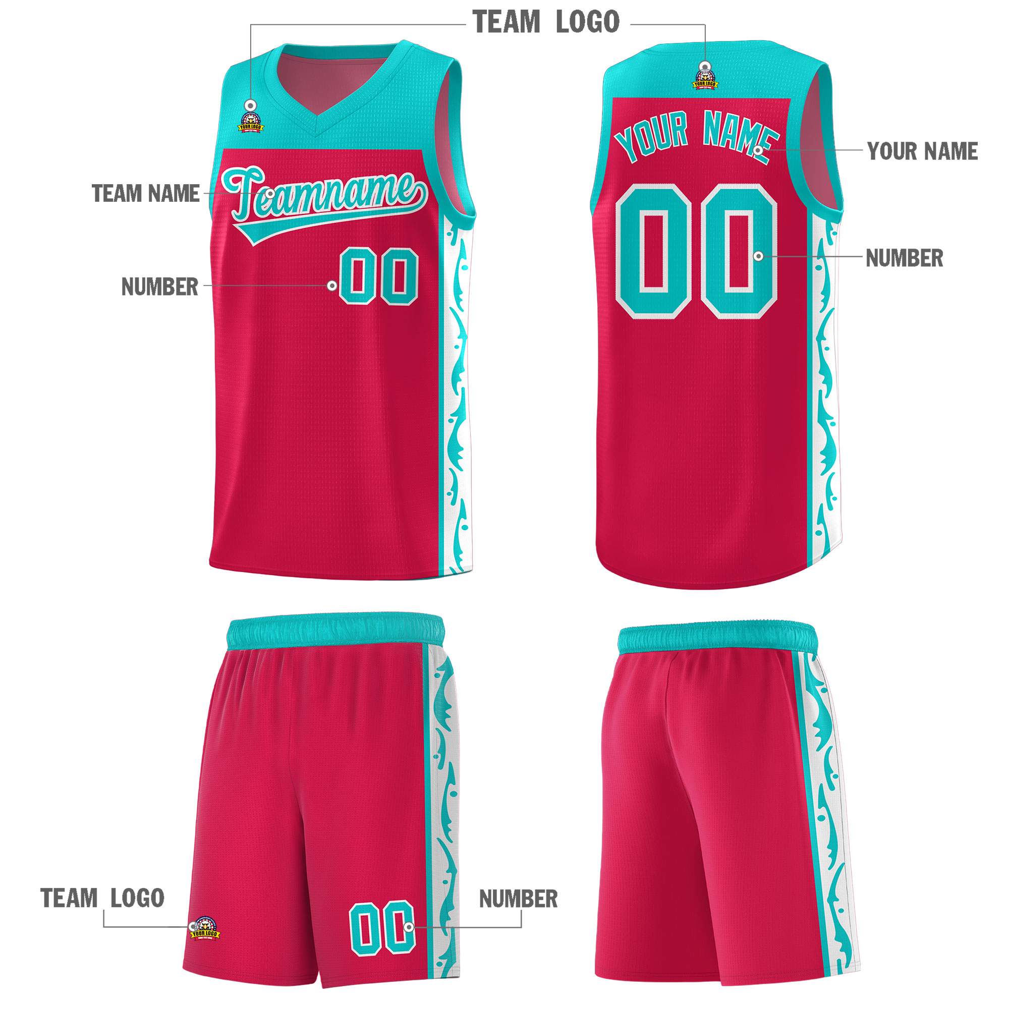 Custom Red Side Pattern Sports Uniform Basketball Jersey|KXKSHOP