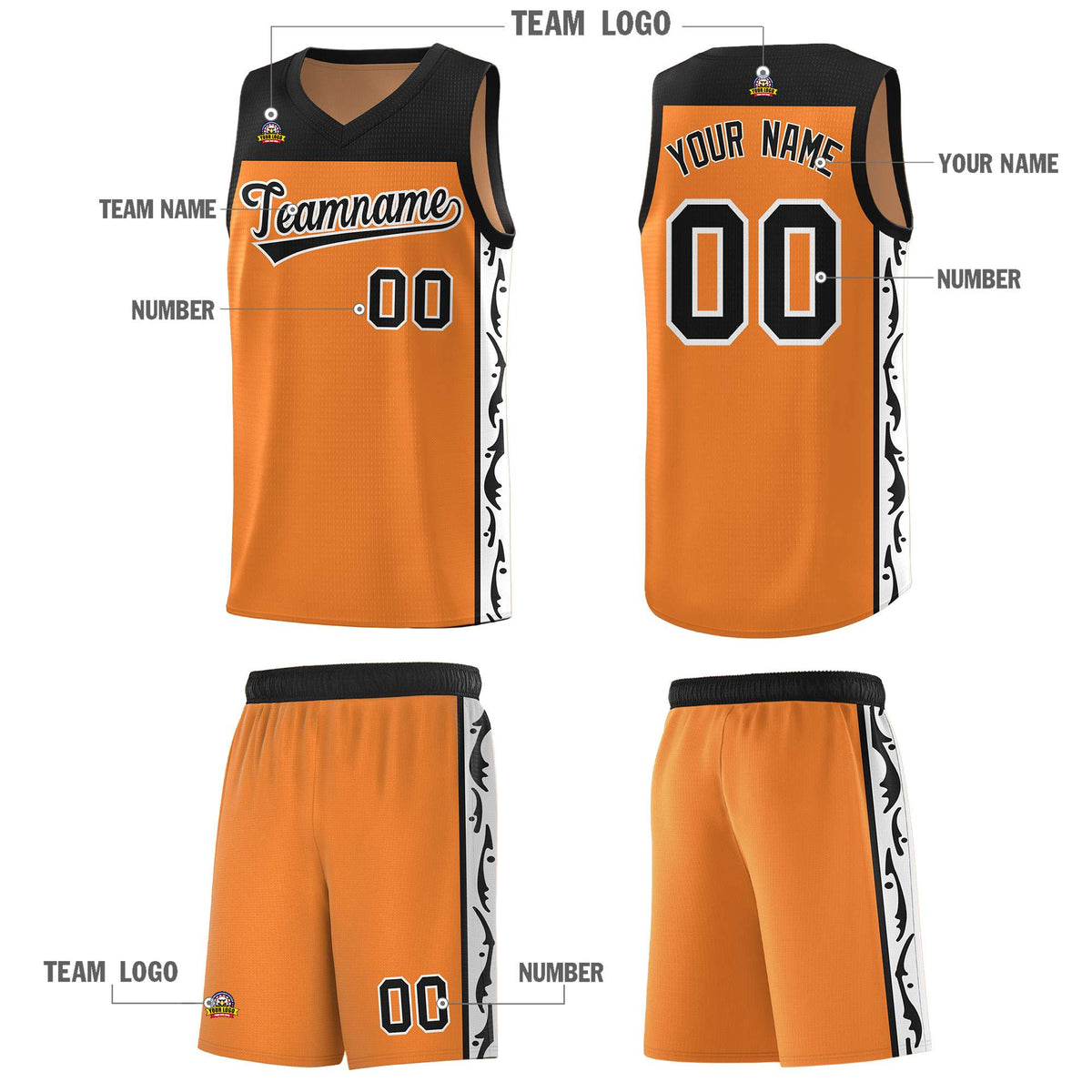 Custom Gold Orange Side Pattern Sports Uniform Basketball Jersey|KXKSHOP