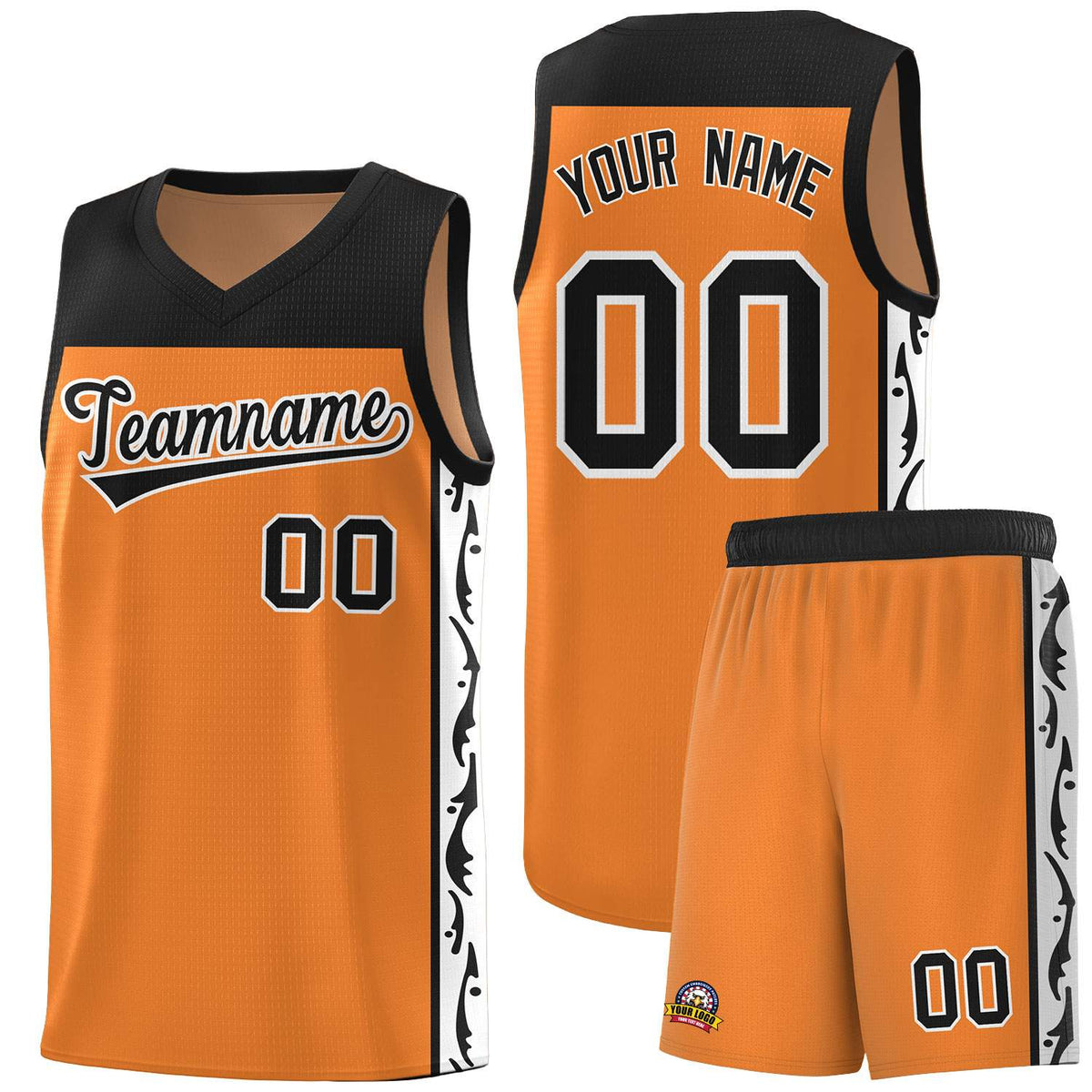 Custom Gold Orange Side Pattern Sports Uniform Basketball Jersey|KXKSHOP