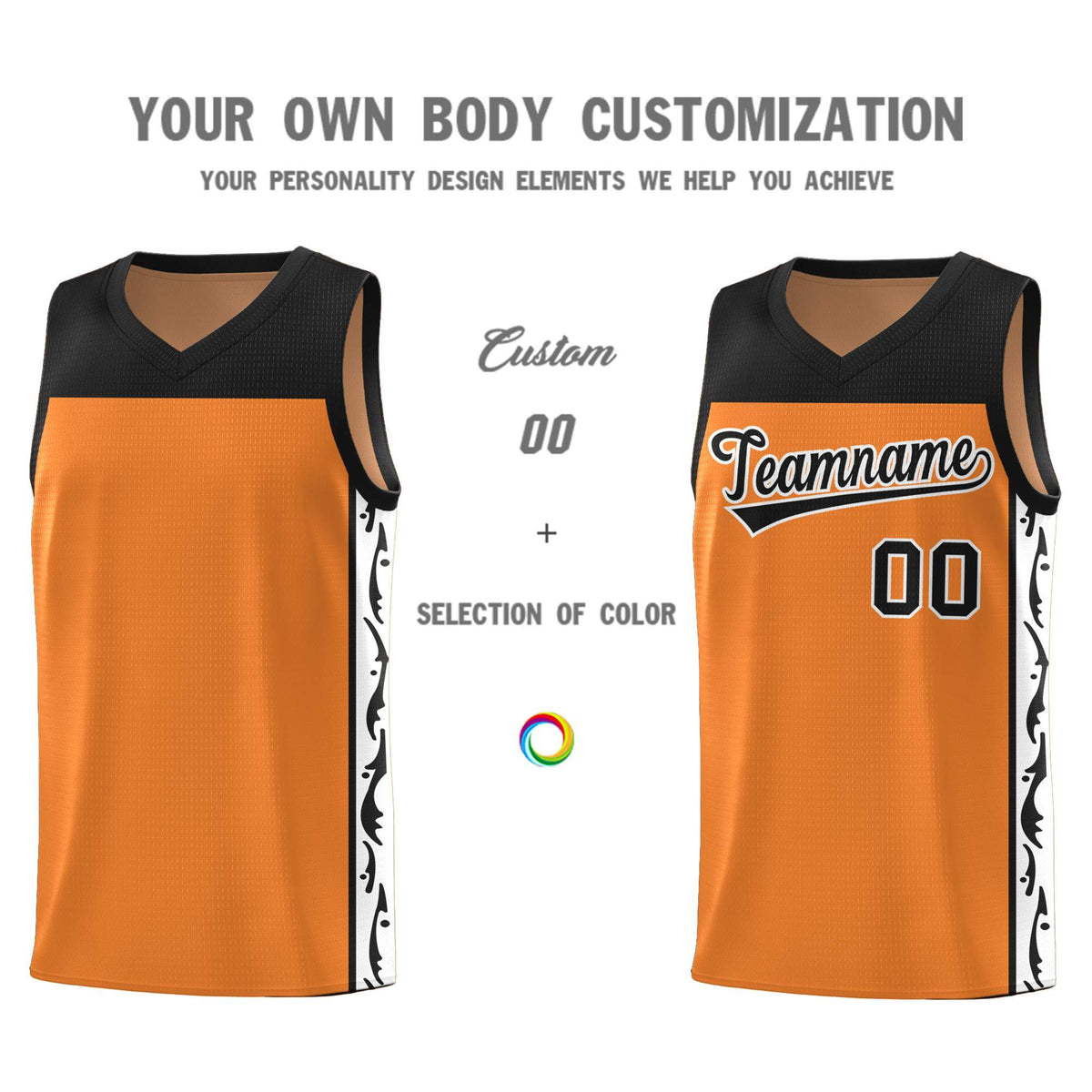 Custom Gold Orange Side Pattern Sports Uniform Basketball Jersey|KXKSHOP