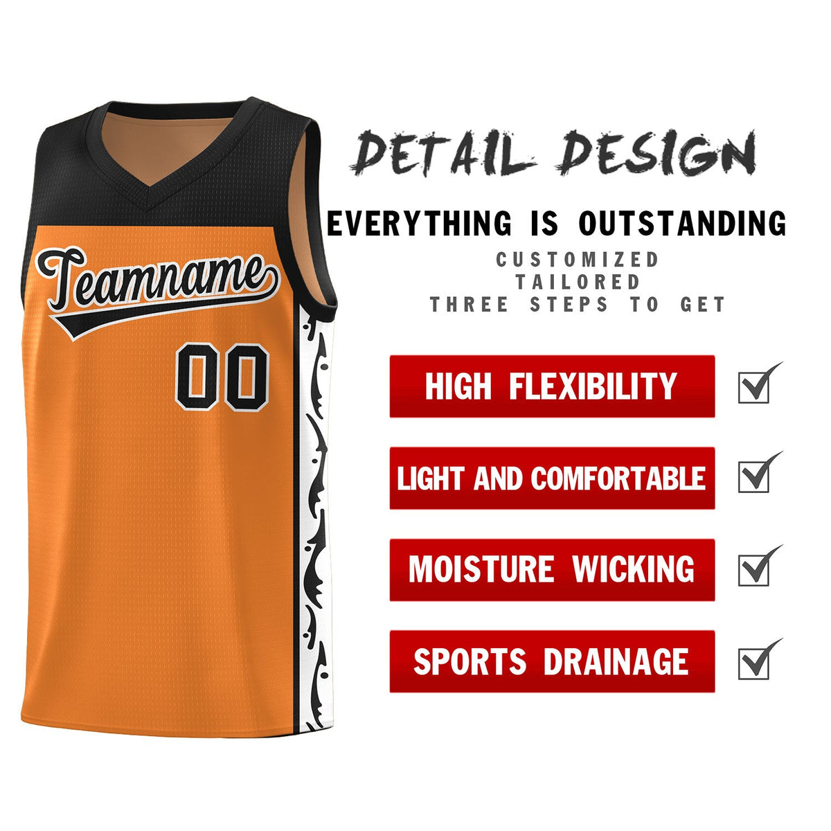 Custom Gold Orange Side Pattern Sports Uniform Basketball Jersey|KXKSHOP