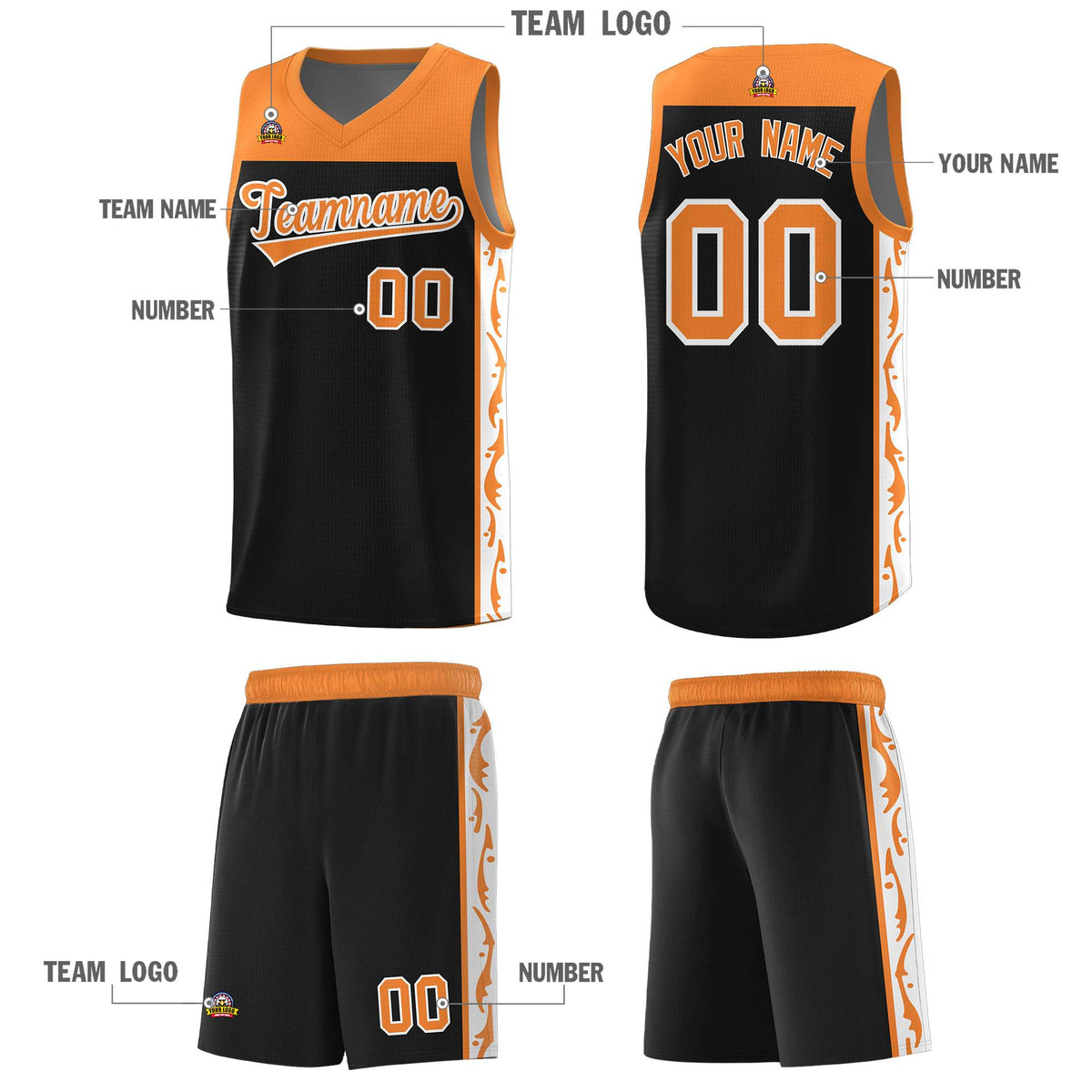 Custom Black Side Pattern Sports Uniform Basketball Jersey|KXKSHOP