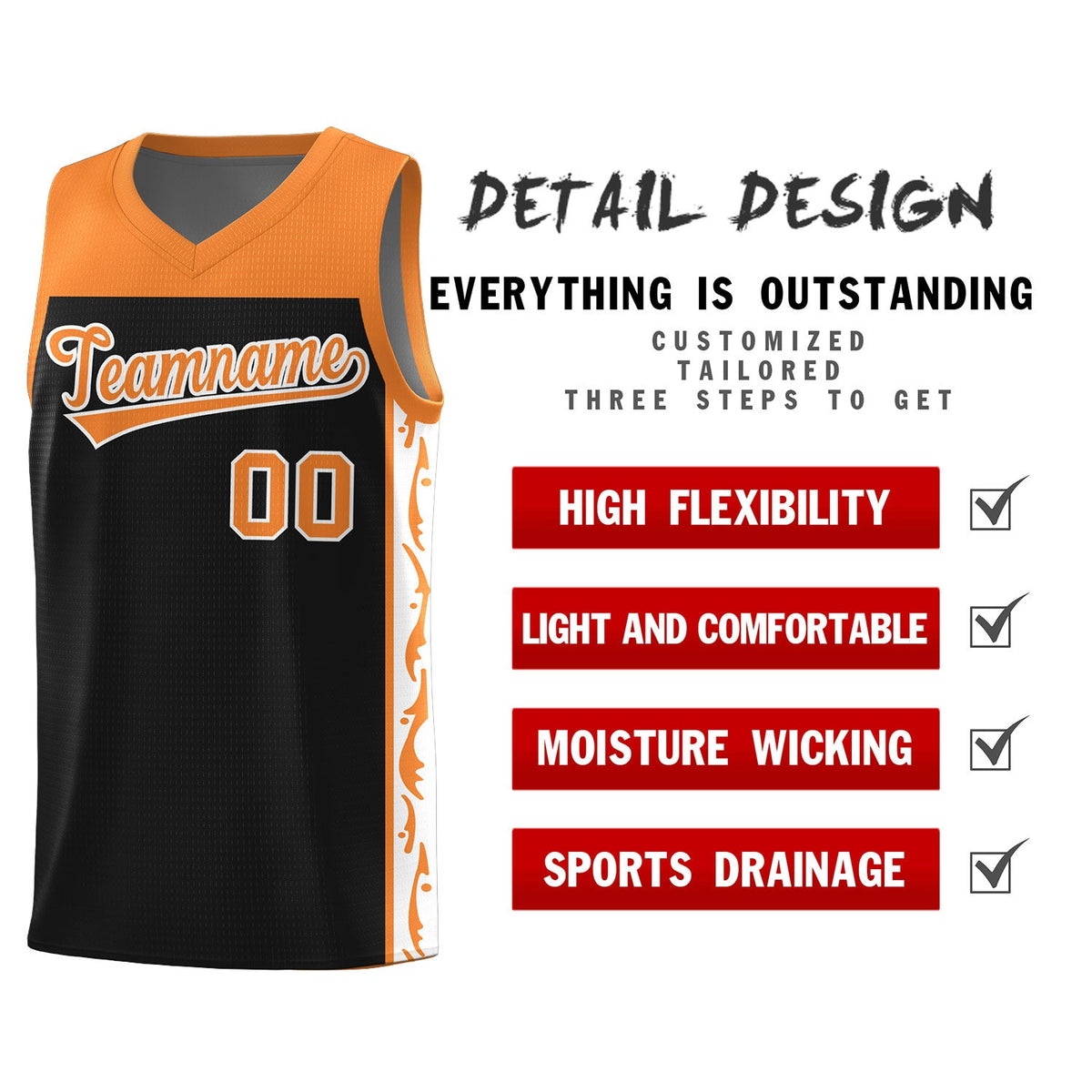 Custom Black Side Pattern Sports Uniform Basketball Jersey|KXKSHOP