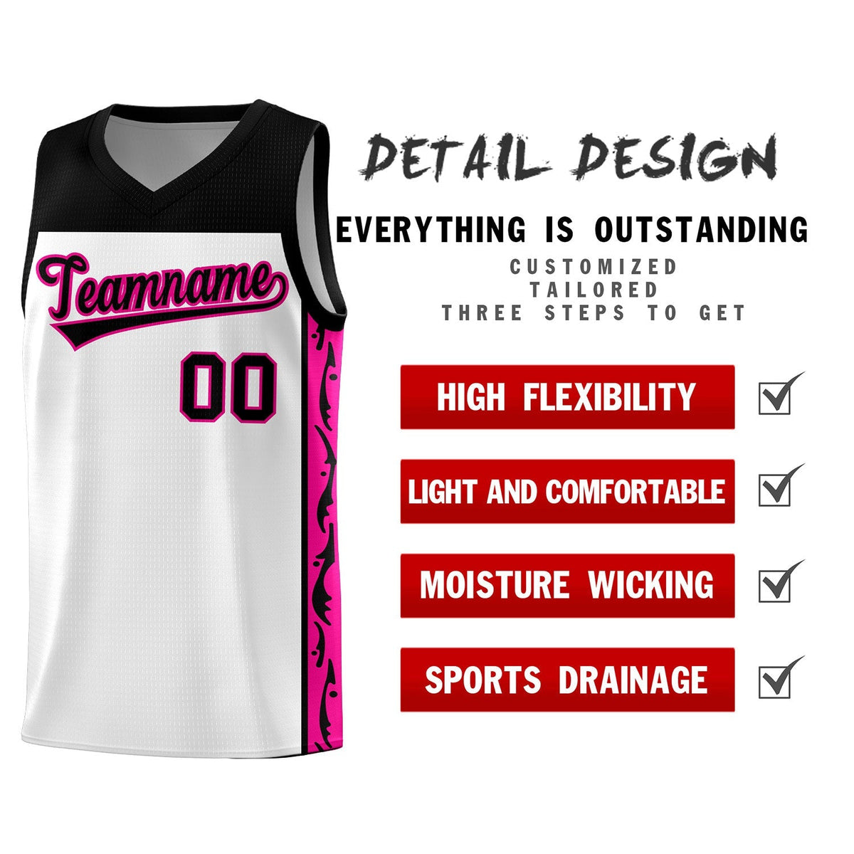 Custom White Side Pattern Sports Uniform Basketball Jersey|KXKSHOP