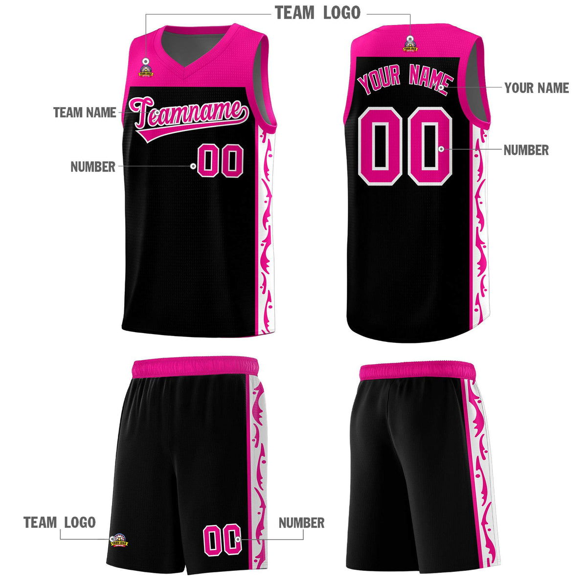 Custom Black Side Pattern Sports Uniform Basketball Jersey|KXKSHOP